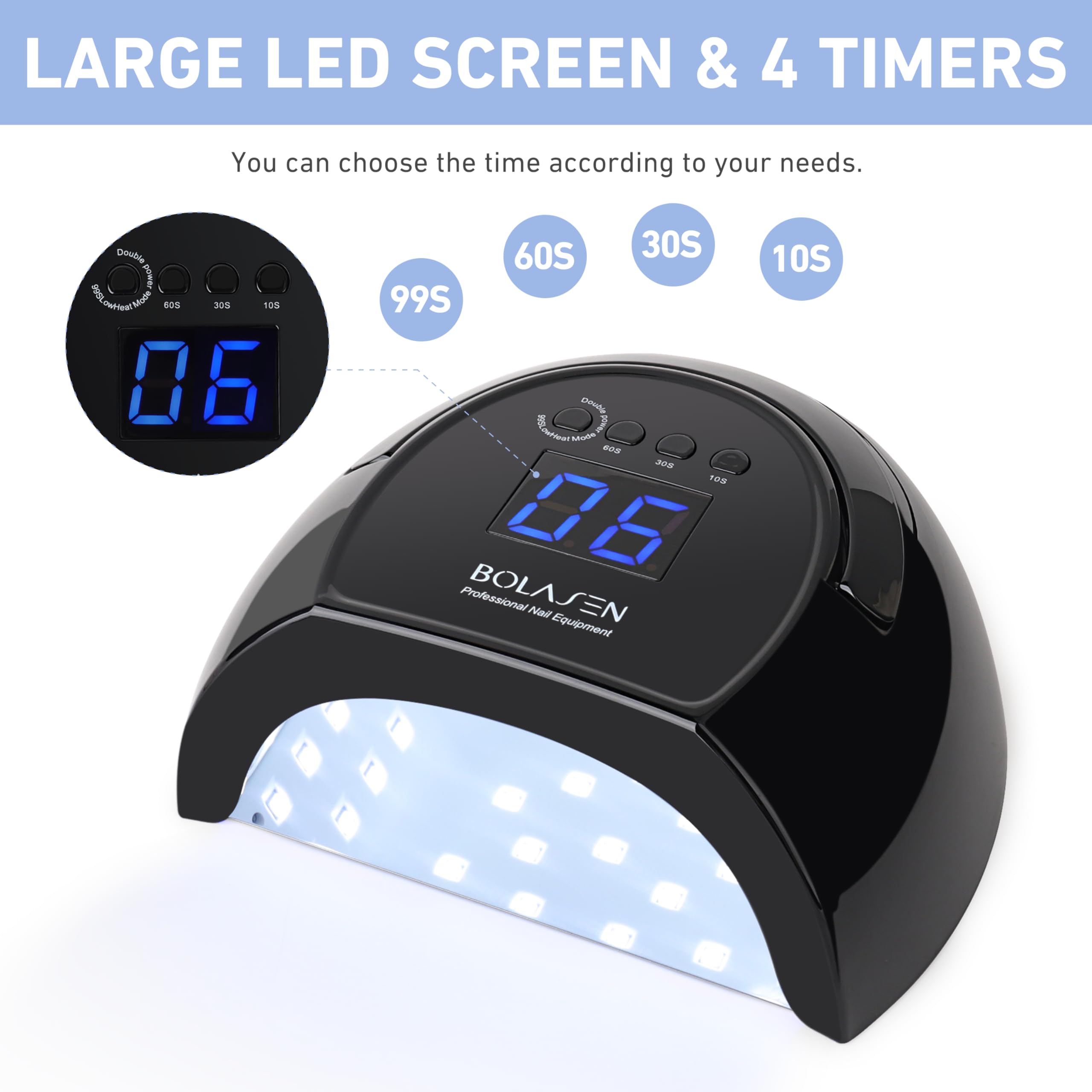 BOLASEN 80W UV LED Nail Lamp for Gel Polish - Professional Nail Dryer with Metal Base, 42 LED Lights, 4 Timer Settings & Auto Sensor | Perfect for Home & Salon Manicures | Great Gift for Women & Girls | i2 Plus (Plug-in Black)