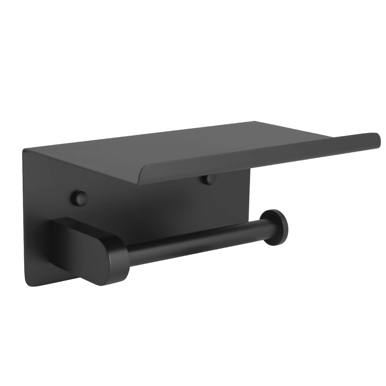Modern Matte Black Toilet Paper Holder with Shelf - SUS 304 Stainless Steel Bathroom Accessory - Wall Mounted Paper Towel & Phone Storage - Perfect for Small Bathrooms, Powder Rooms & RV Baths
