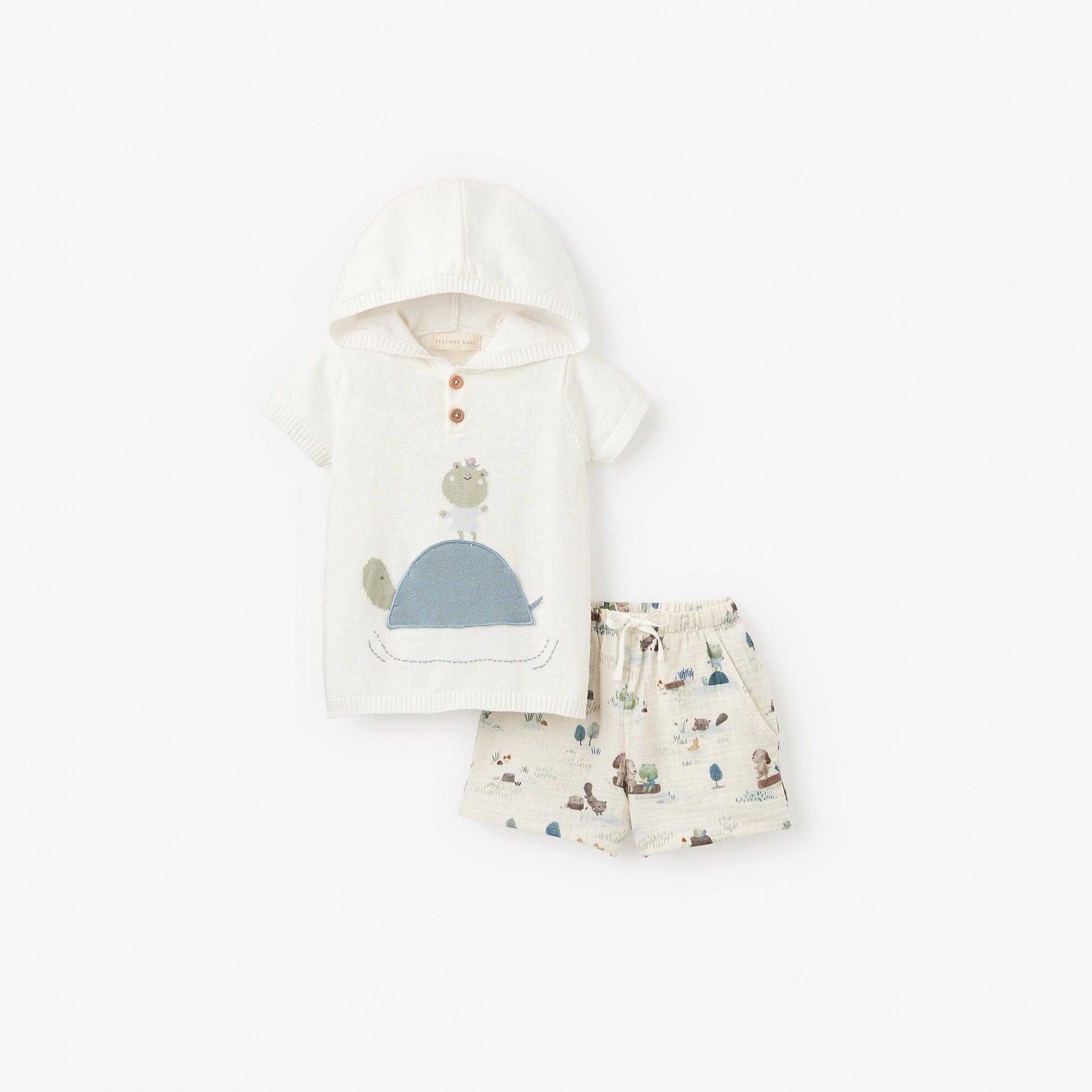 Organic Cotton Hooded Pullover & Muslin Short Set for Baby - Soft & Breathable Outfit for Playtime, Park Visits & Family Photos