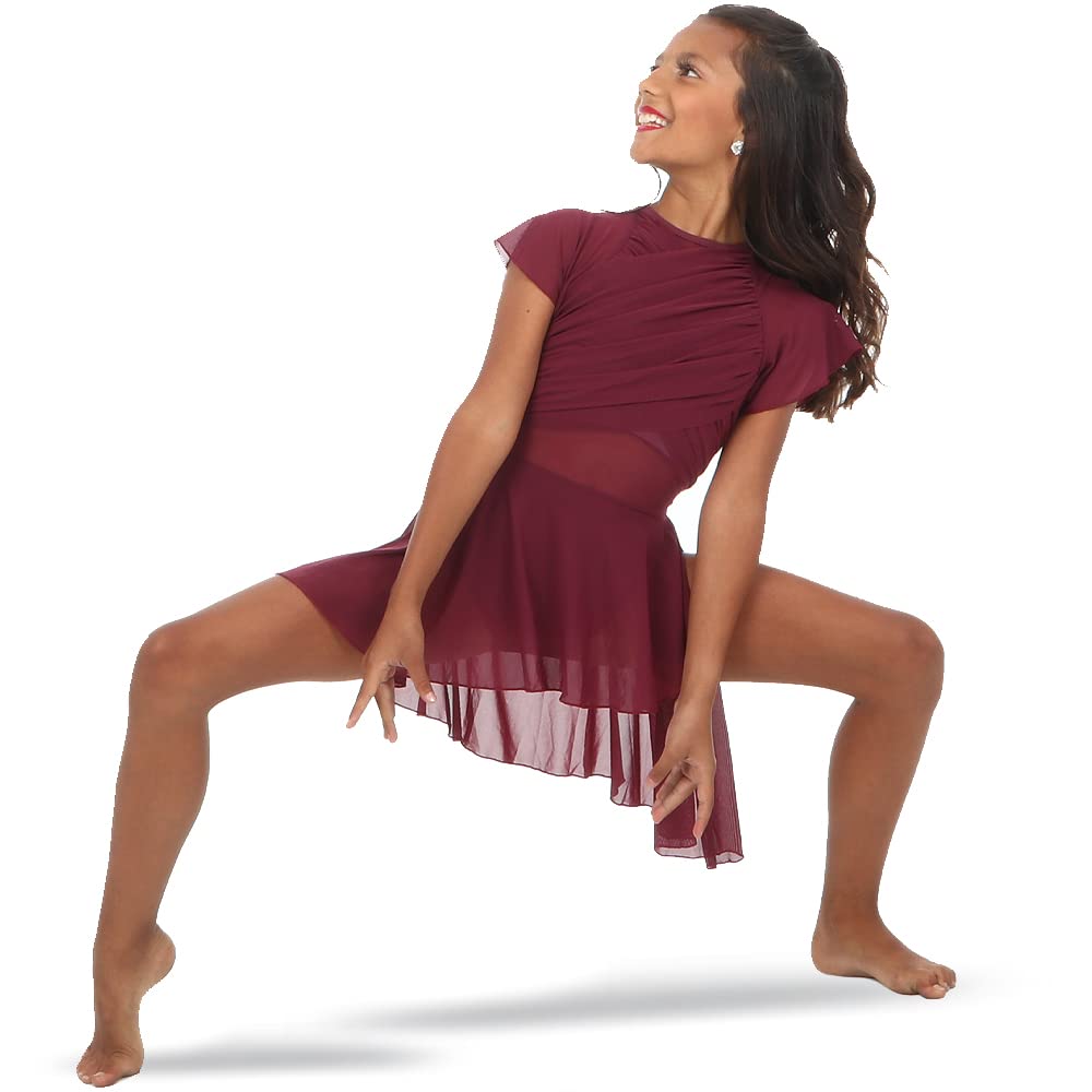 Elegant Dance Dress with Flutter Sleeves & Skirted Leotard - Lyrical Costume for Ballet, Jazz & Contemporary Performance