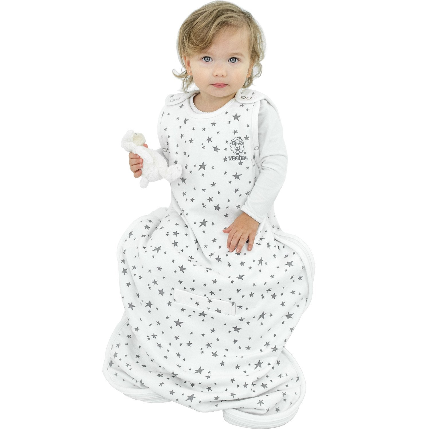 4 Season Baby Sleep Sack - Merino Wool & Organic Cotton for 2 Months to 2 Years | Soft & Breathable Infant Sleeping Bag for Nursery, Daycare & Travel - Star White