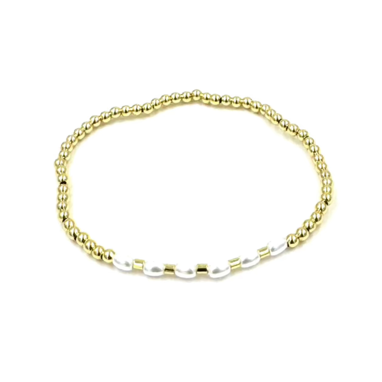 Ashley Gold Stainless Steel Gold Plated 5 Freshwater Pearl Stretch Beaded Bracelet - Elegant Jewelry for Women, Gift for Her, Perfect for Weddings, Parties & Special Occasions