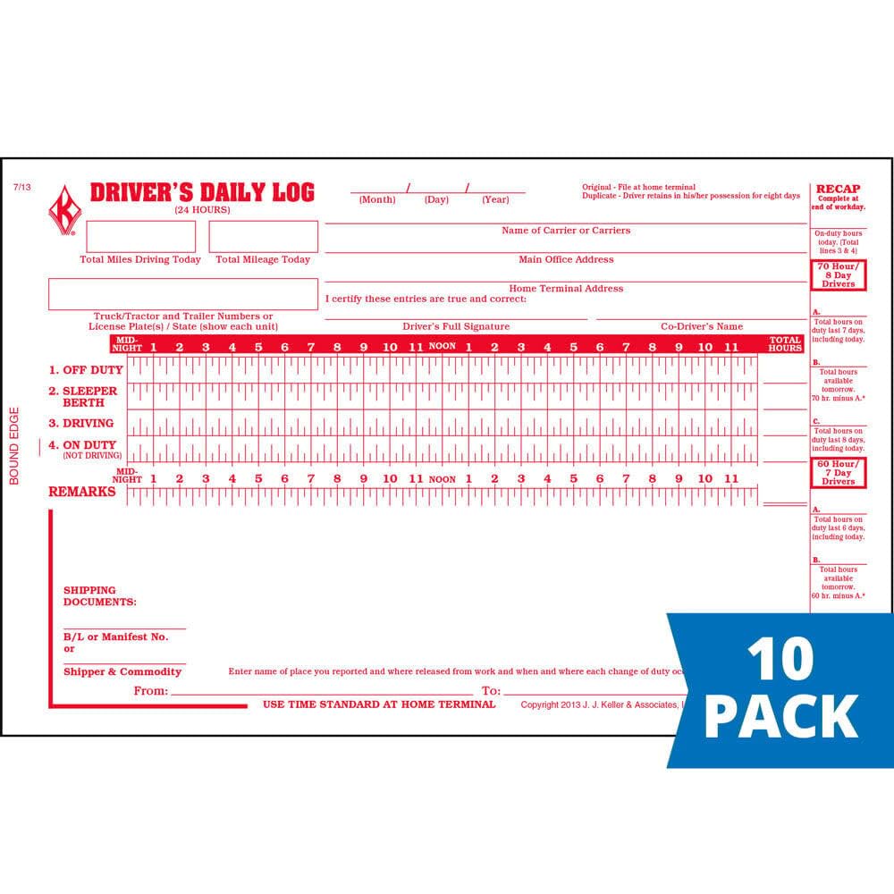J. J. Keller Driver Daily Log Book 10-Pack - 31 Sets with Vehicle Inspection Report & Daily Recap | 2-Ply Carbon Copy | 8.5 x 5.5 Inches | Perfect for Truckers, Fleet Managers & DOT Compliance
