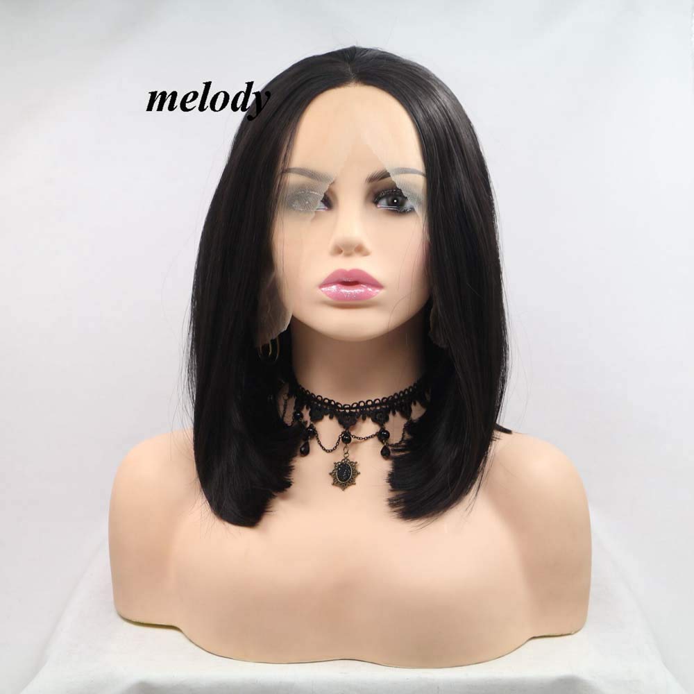 Natural Black Synthetic Lace Front Wig - Short Bob Straight Hair 14