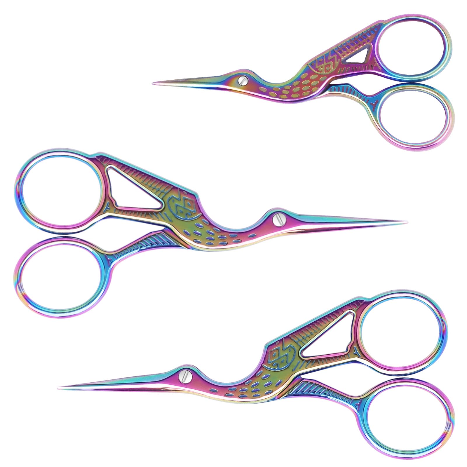 Premium Stainless Steel Embroidery Scissors Set - 3 Pack Sharp Stork/Crane Design Sewing Scissors for Needlework, DIY Crafts, Quilting & Fabric Cutting | Ideal for Professional Tailors & Home Sewing Projects