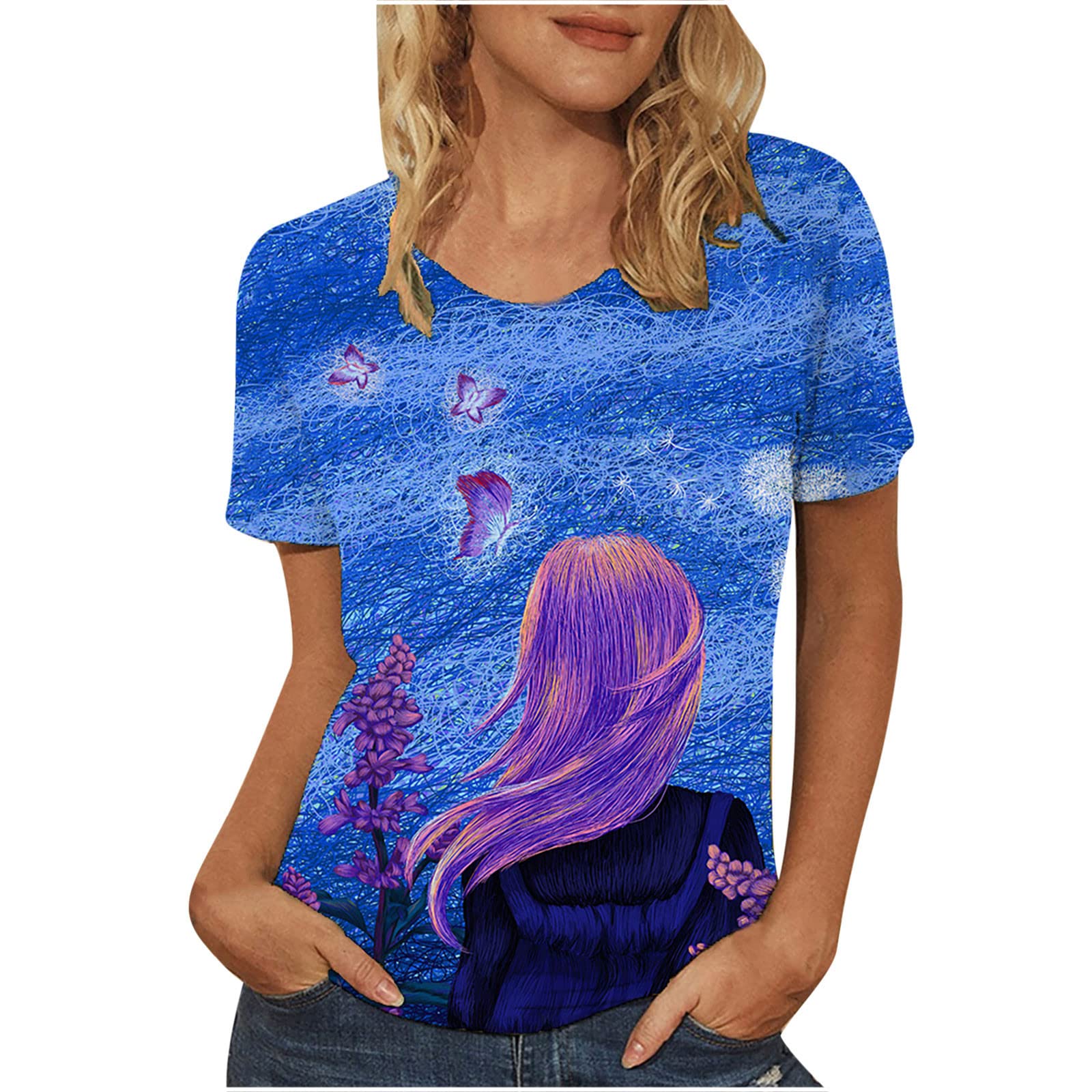 Women's Summer Casual Short Sleeve Crewneck Tunic Blouse - Cute Printed Loose Fit T-Shirt Top | Perfect for Beach Outings, Vacation Wear & Everyday Comfort