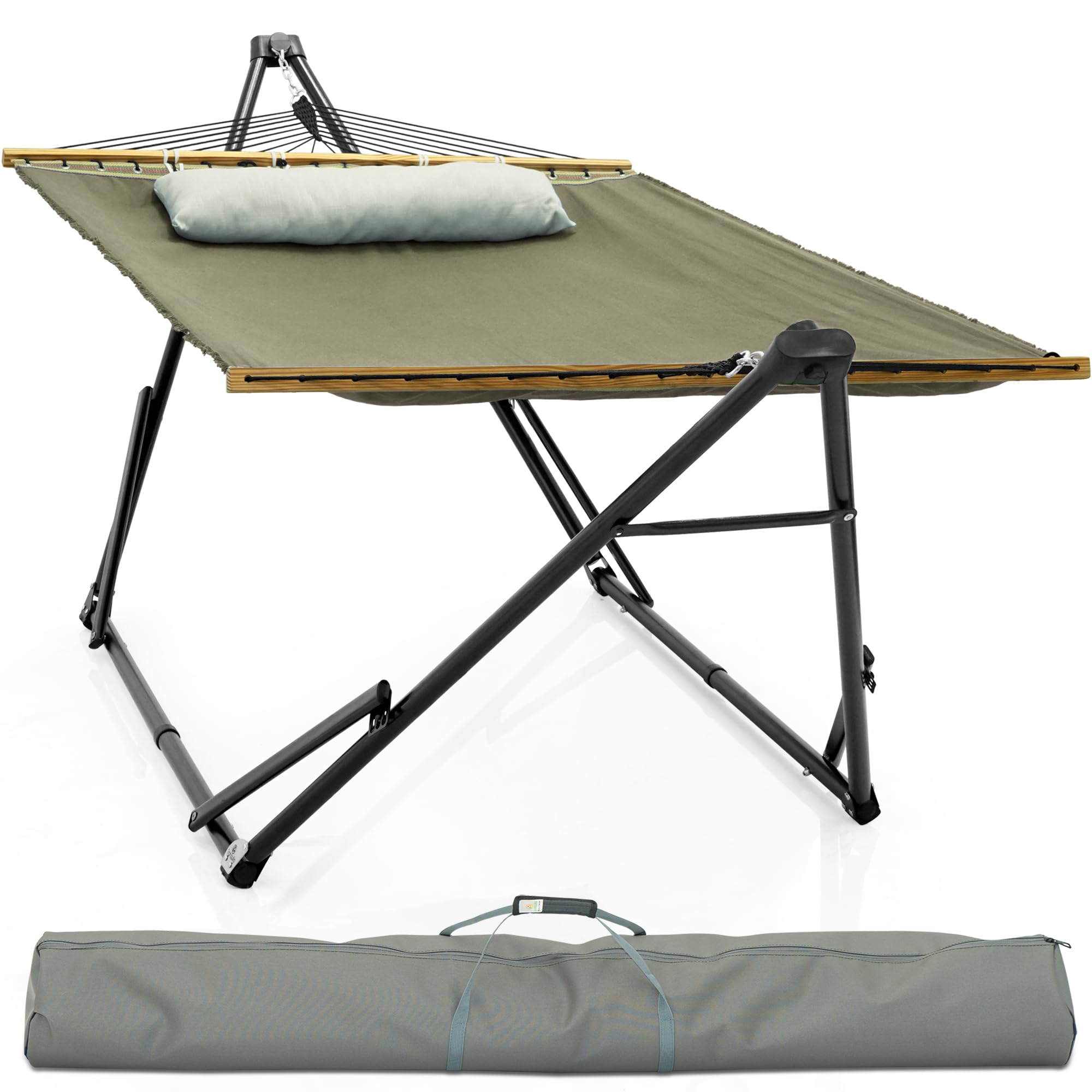 Premium 800 lbs Capacity Steel Double Hammock Stand for 2 Persons - Adjustable Tranquillo Unity Hammock Stand for Indoor & Outdoor Use - Perfect for Backyard Relaxation, Camping & Patio Lounging (Sage Green)