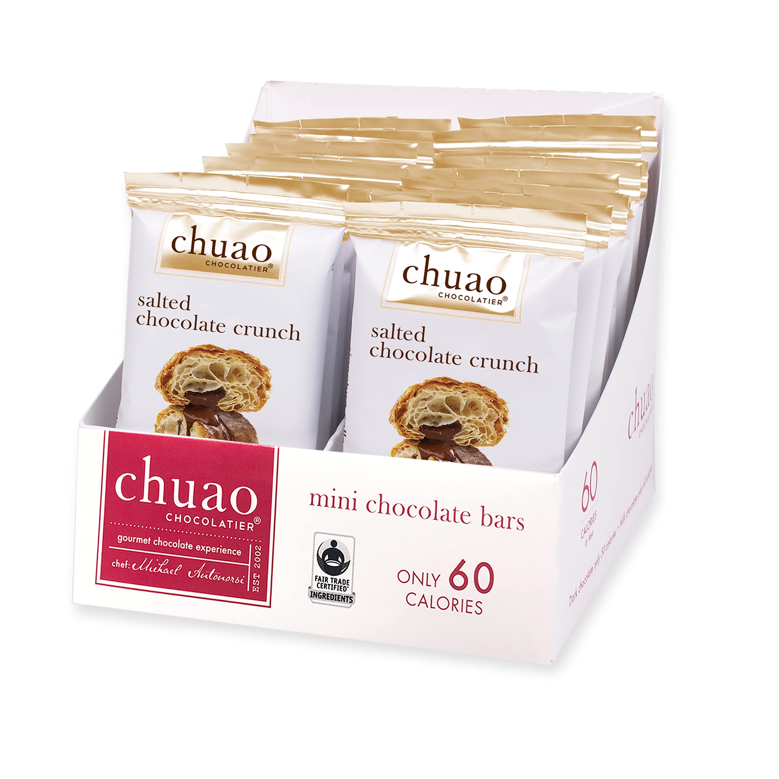 Chuao Chocolatier Dark Chocolate Mini Bars with Sea Salt & Crunchy Texture - Gourmet Chocolate Snacks (24 Count, 0.39 oz Each) - Perfect for Gifts, Parties & Office Treats