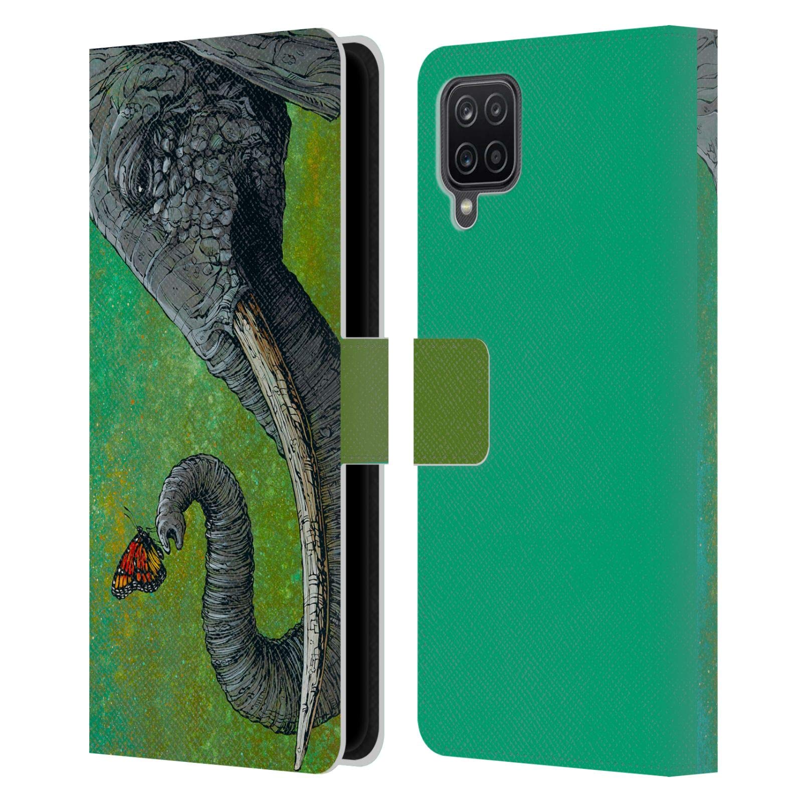 David Lozeau The Elephant Colorful Grunge Leather Book Wallet Case Cover for Samsung Galaxy A12 (2020) - Officially Licensed by Head Case Designs | Perfect for Work, Travel & Daily Protection