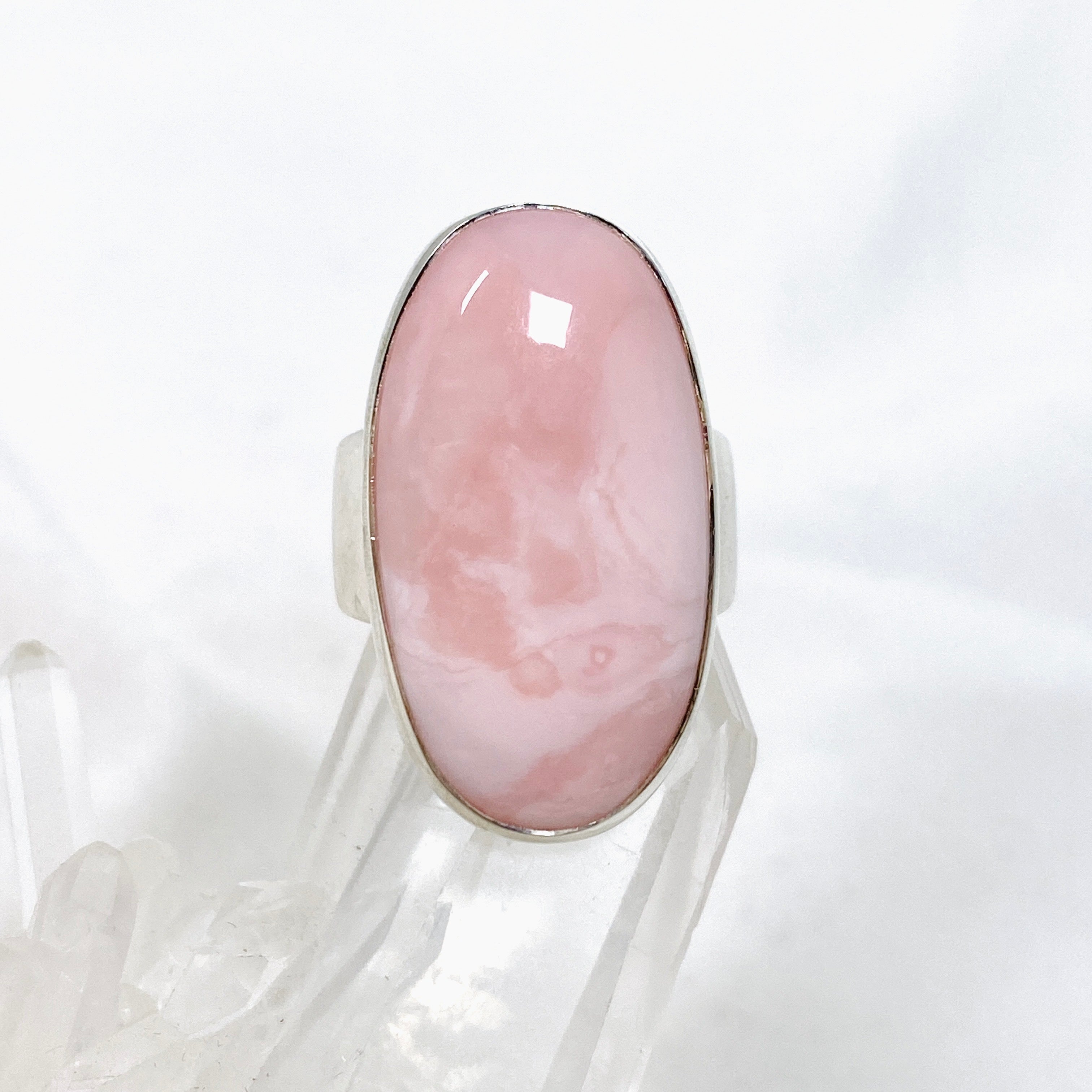 Pink Opal Oval Cabochon Ring Size 8 - Natural Gemstone Jewelry for Women - Perfect for Valentine's Day Gift & Everyday Wear KRGJ3306