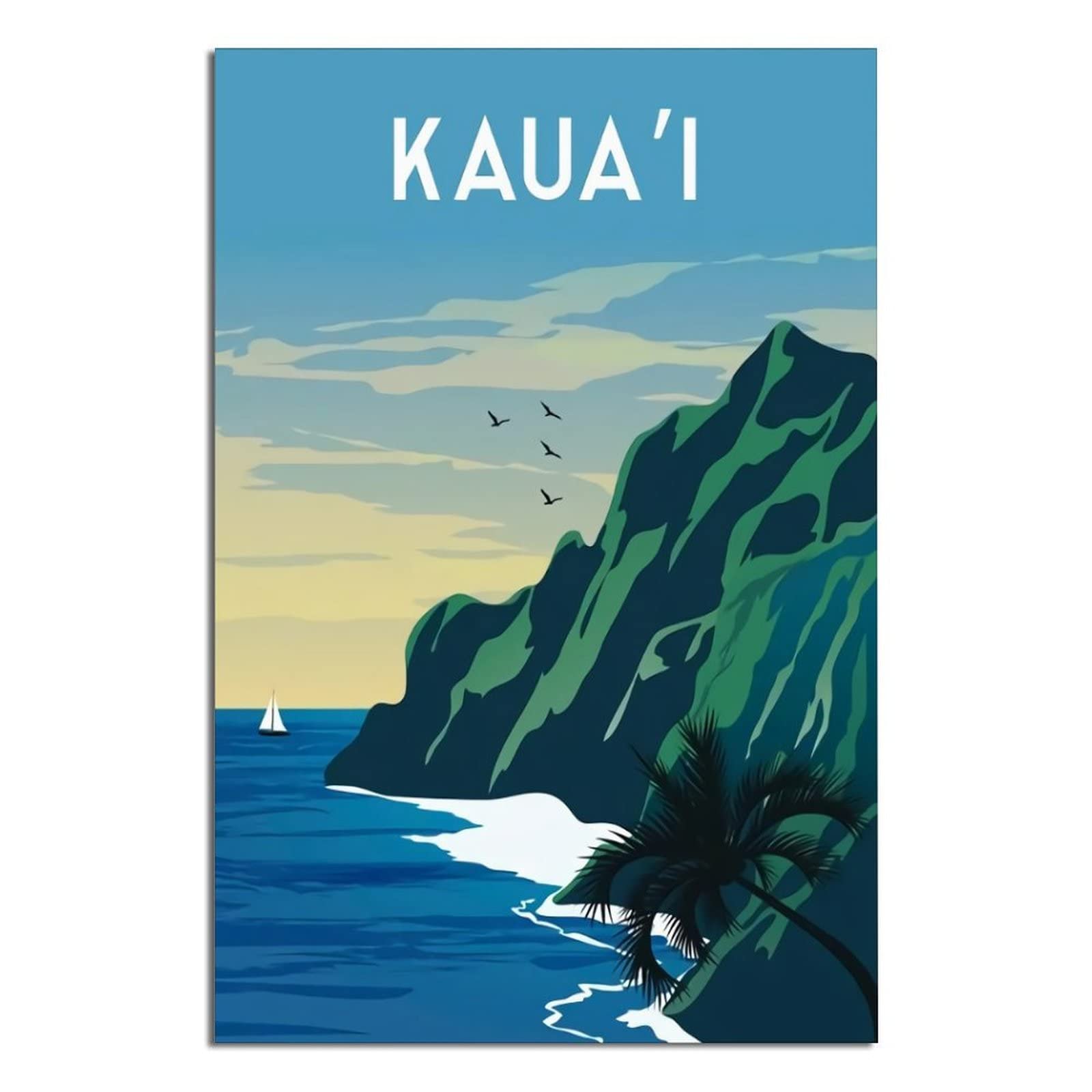 Vintage Kauai Travel Posters - Ocean Canvas Wall Art Prints for Living Room, Bedroom & Office Decor - Perfect for Beach House & Tropical Theme Interiors
