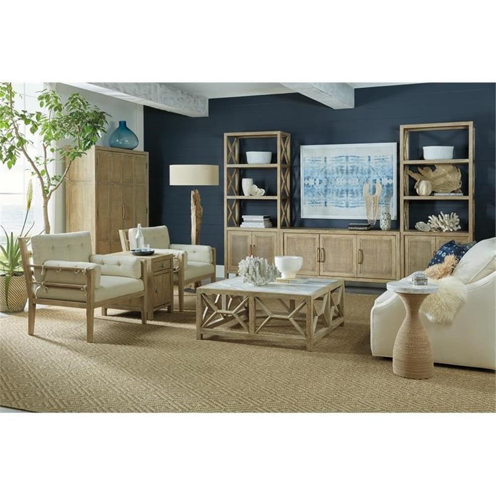 Hooker Furniture Surfrider Square Cocktail Table - Modern Living Room Coffee Table with Storage Shelf - Perfect for Small Spaces, Apartments & Coastal Home Decor