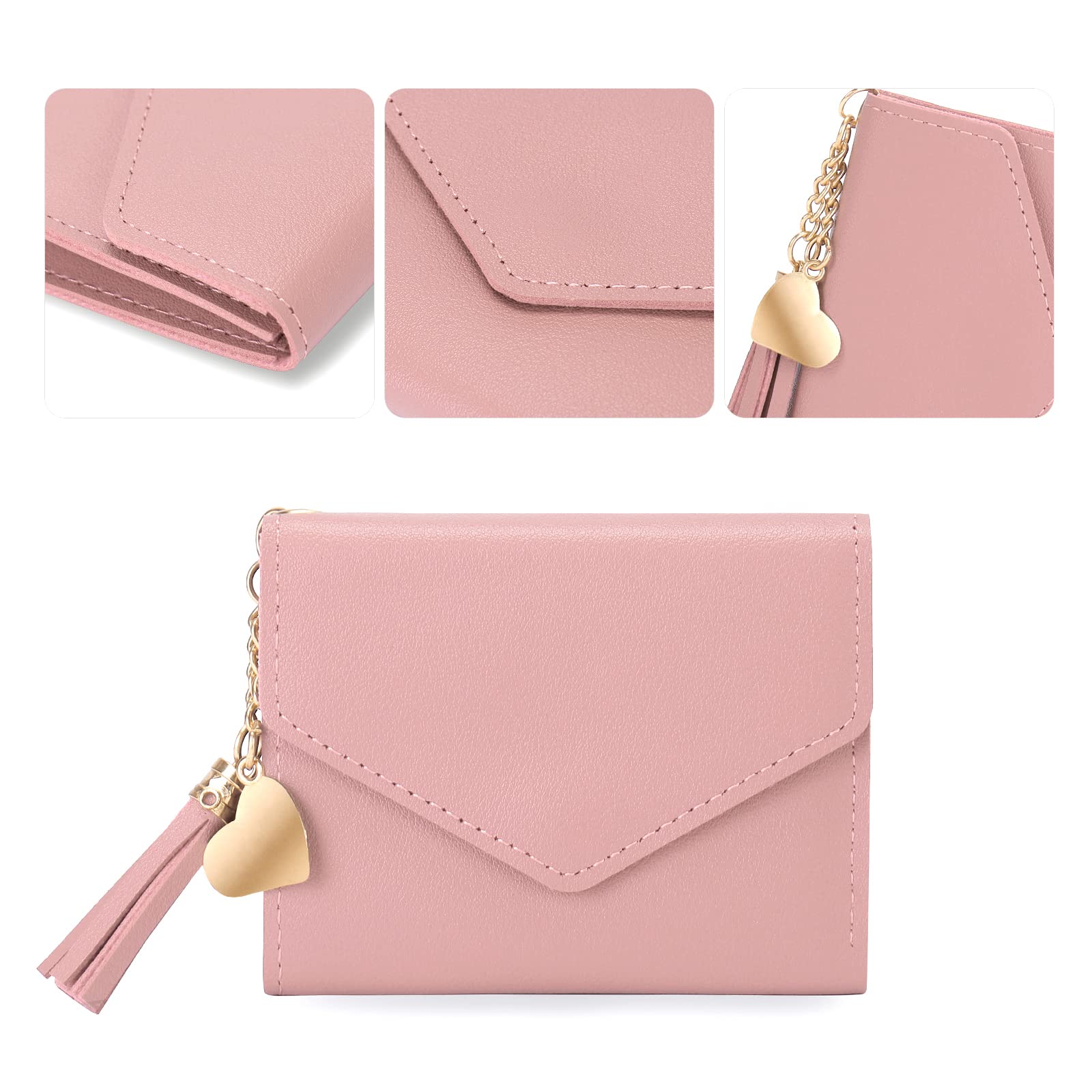 CHAOFANXI Slim Women's Wallet - Small Synthetic Leather Card Holder with Zipper Coin Purse for Ladies (Pink) | Perfect for Everyday Use, Travel & Minimalist Lifestyle