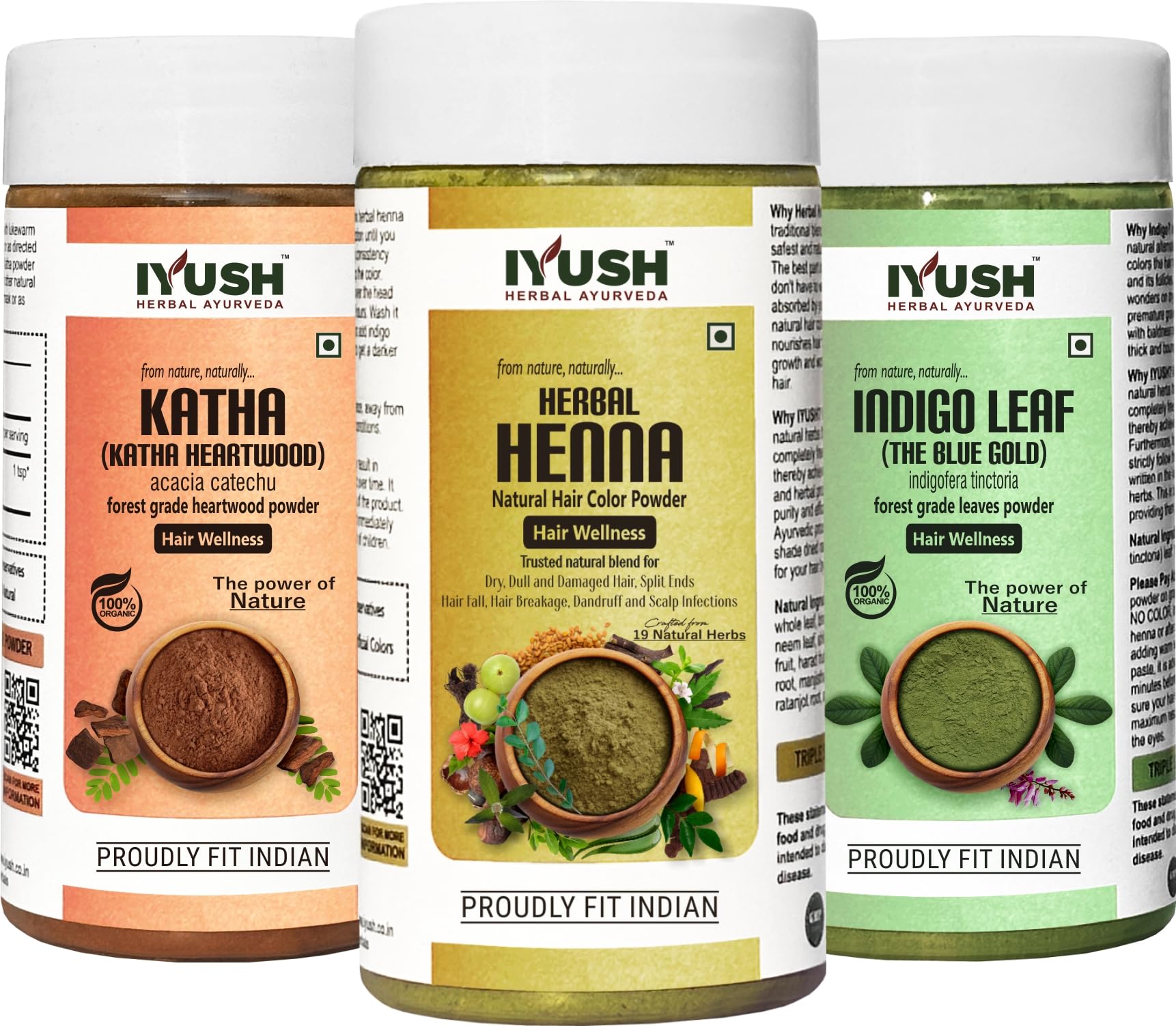 Natural IYUSH Herbal Ayurveda Indigo Powder & Katha Powder for Hair Coloring – 300g | Organic Henna Powder for Gray Coverage | Hair Mask for Dry, Frizzy Hair | Volumizing Treatment | Perfect for DIY Hair Dye & Spa Day at Home