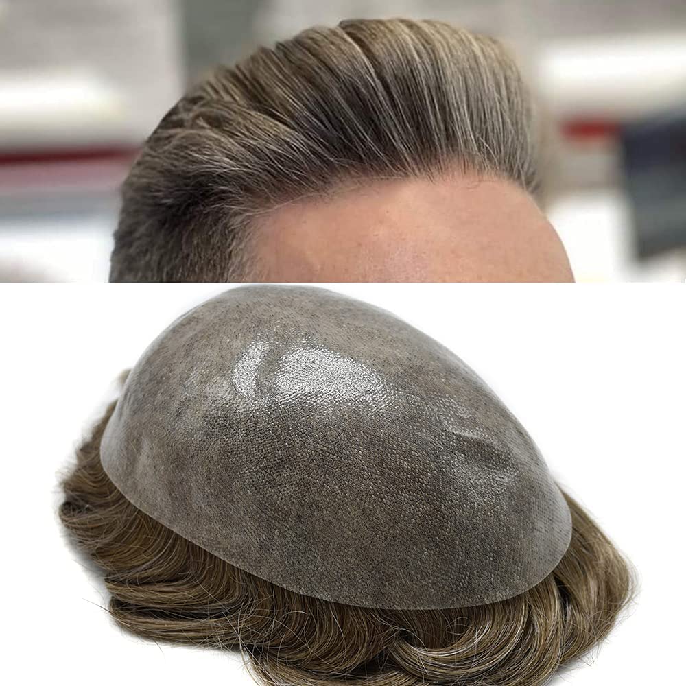 Men's Toupee Hair System - Full Clear PU Base European Human Hair Replacement | Easy Attach Hairpiece for Thinning Hair & Baldness | Perfect for Daily Wear, Special Occasions & Confidence Boost