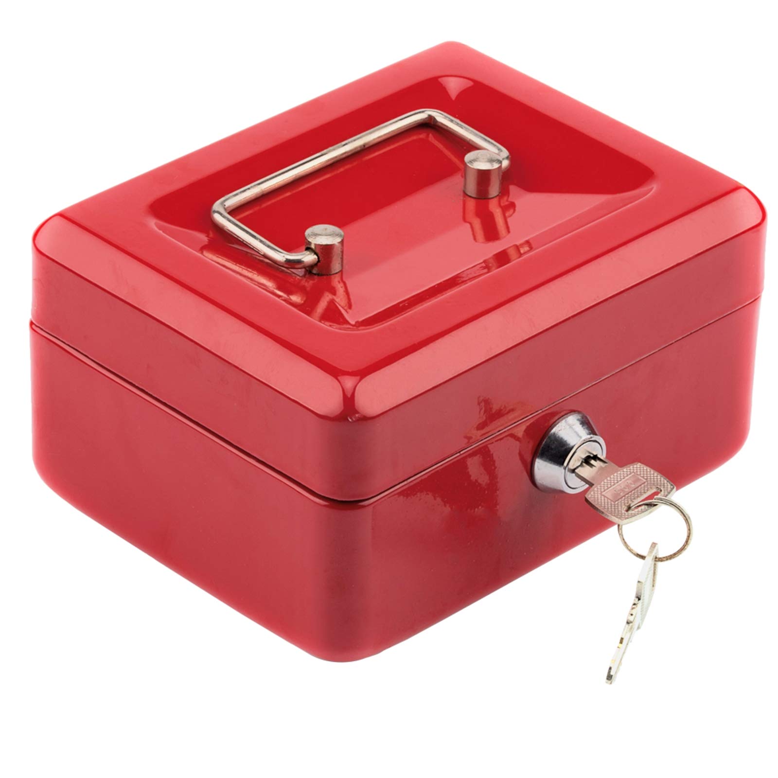 Stainless Steel Safe Deposit Box - CB152 Metal Cash Box for Home, Office & Hotel Security - Compact & Durable Safe for Valuables, Documents & Cash Storage (Red)