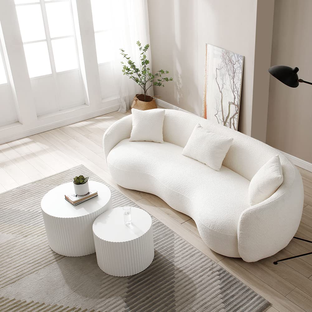 Modern White Round Nesting Coffee Table Set of 2 - Fluted Side Tables with Contemporary Circle Design for Living Room, Office - Perfect for Small Spaces, Coffee Corner & Lounge Areas