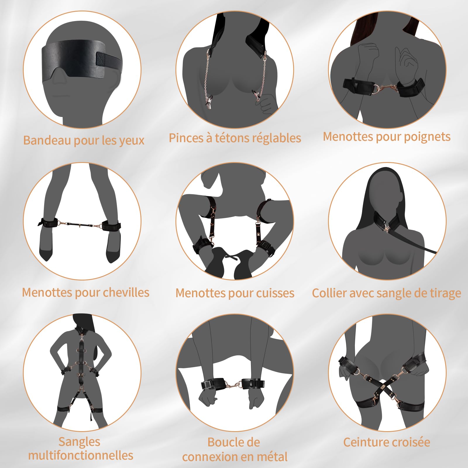 BDSM Bondage Kit for Couples - Sex Toys for Women & Men with Handcuffs, Ankle Cuffs, Blindfold & Nipple Clamps - Sensual Play & Intimate Accessories for Bedroom, Couples Play & Adult Fun