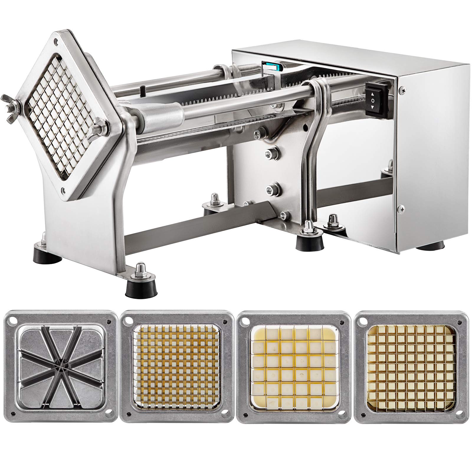 VBENLEM 110V 40W Stainless Steel Electric French Fry Cutter - 6mm/9mm/13mm Blades & 8-Wedge Potato Chip Cutter Machine for Home Kitchen, Restaurants, and Fast Food Shops - Perfect for Making Crispy Fries, Wedges, and Chips