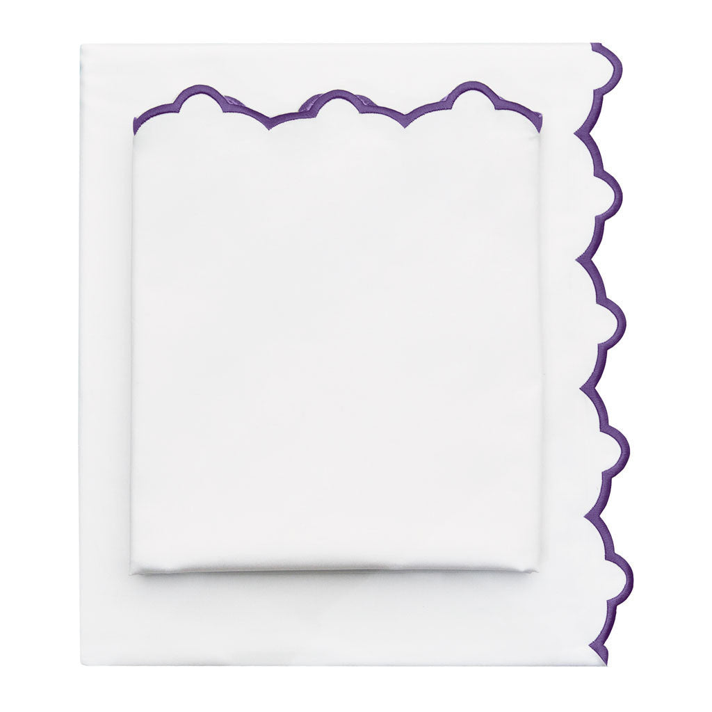 Elegant Purple Scalloped Embroidered Pillowcase Set of 2 - Soft Luxury Bedding for Master Bedroom, Guest Room & Home Decor