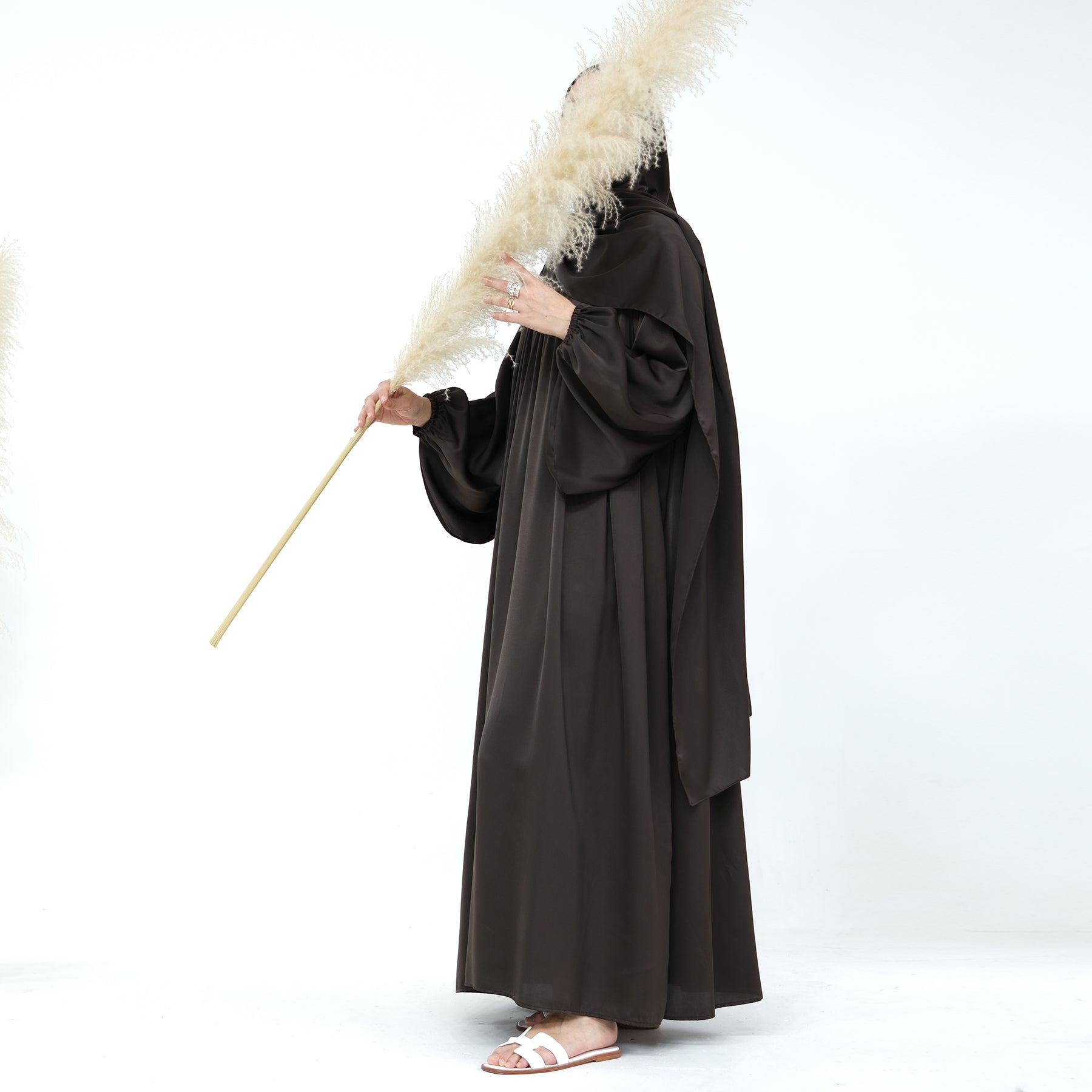 Amelia Satin Abaya Set for Women - Elegant Islamic Prayer Dress in Ash Grey | Perfect for Eid, Ramadan & Special Occasions