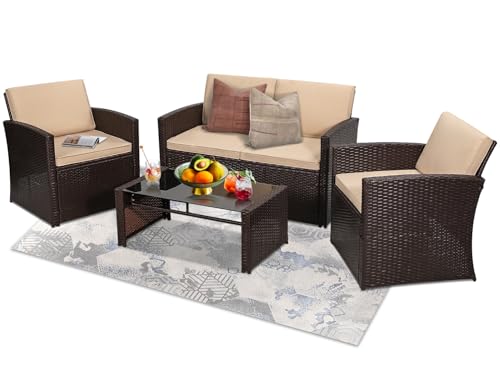 Brown Rattan and Beige Cushion
