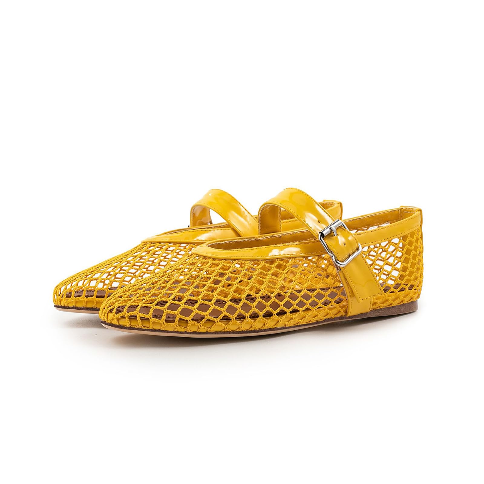 Women's Casual Buckle Dance Shoes - Comfortable Round Toe Flats for Dancing, Parties & Everyday Wear | Hollow Design, Yellow, Size 5.5 | Perfect for Latin, Ballroom, Salsa & Social Events