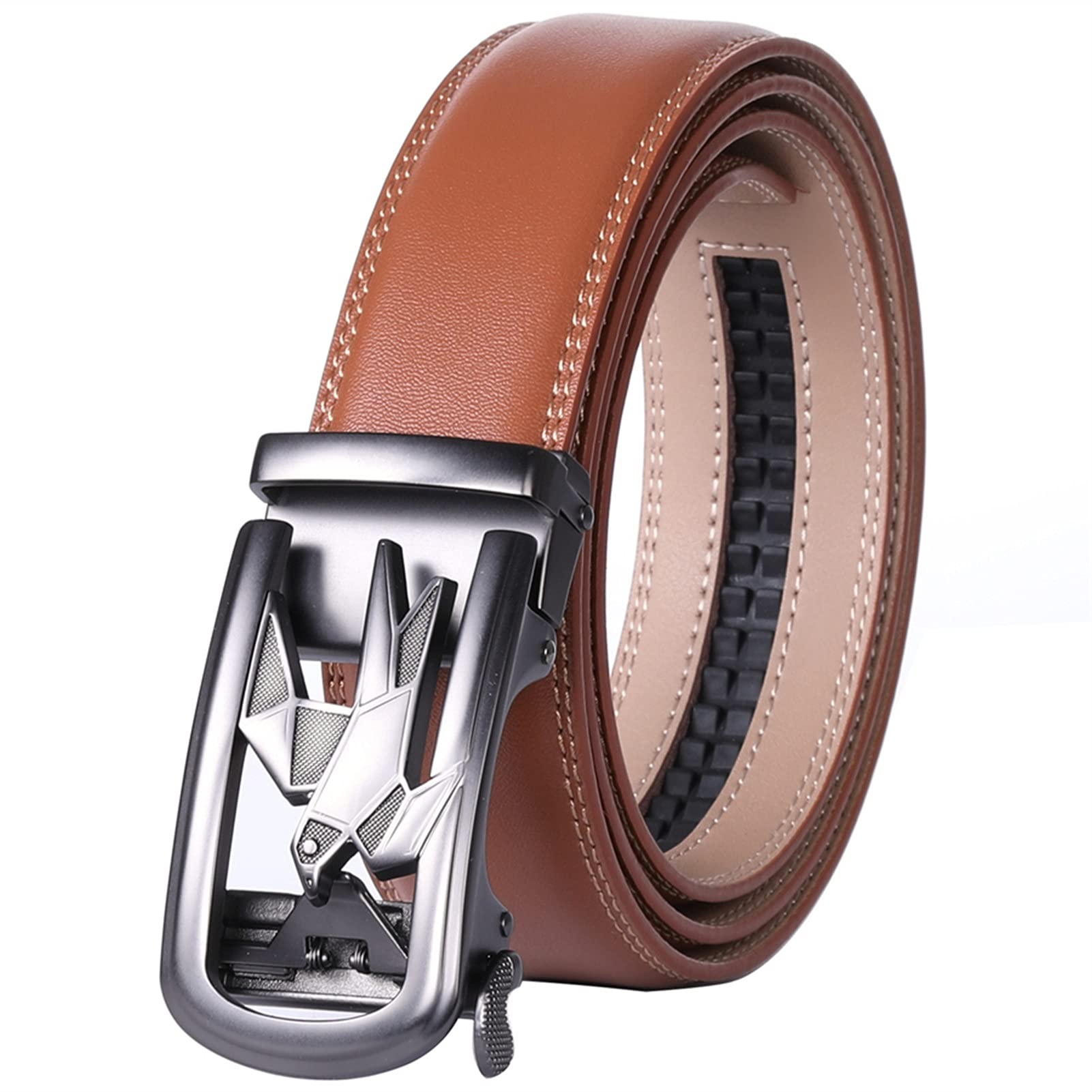 YWSZY Genuine Leather Belt for Men - Automatic Buckle Adjustable Strap in Brown | Perfect for Office, Casual Wear & Everyday Use