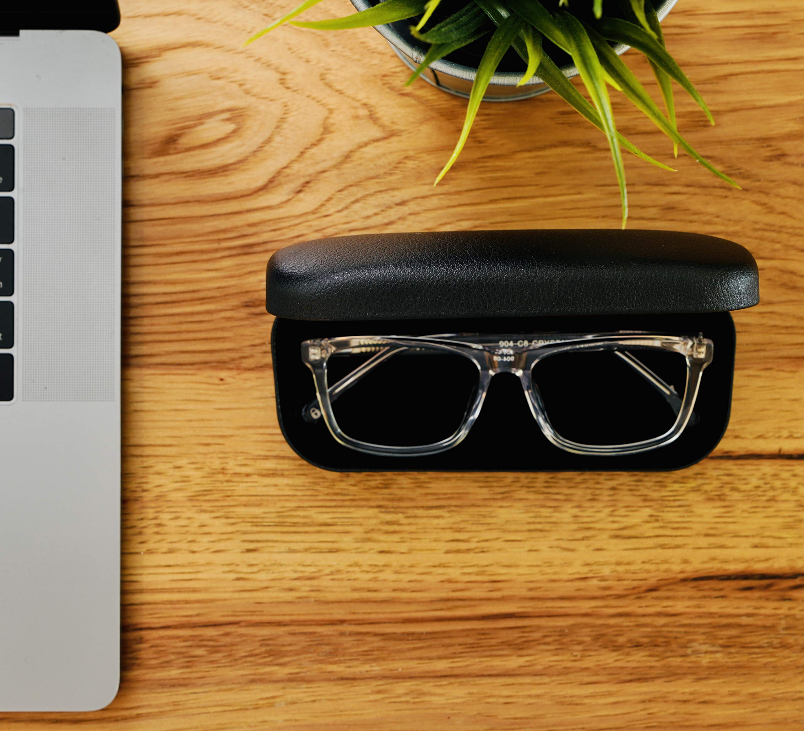 Premium Large Faux Leather Eyewear Case - Hard Shell Glasses & Sunglasses Storage Holder for Men & Women | Travel, Home, Office Organization Accessory