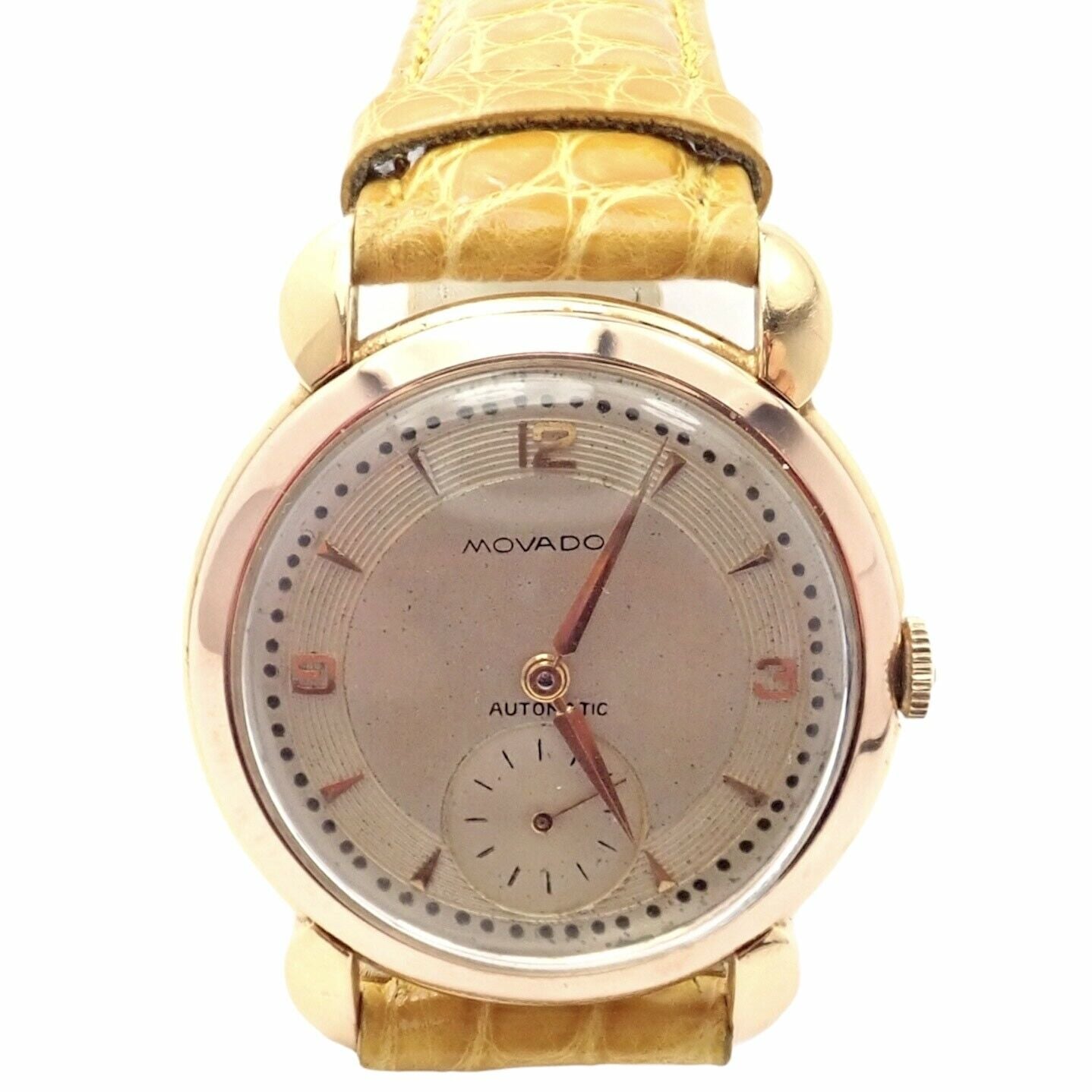 Movado R8405 18k Yellow Gold Automatic Watch with Yellow Alligator Band – Luxury Timepiece for Men, Perfect for Business Meetings & Formal Events