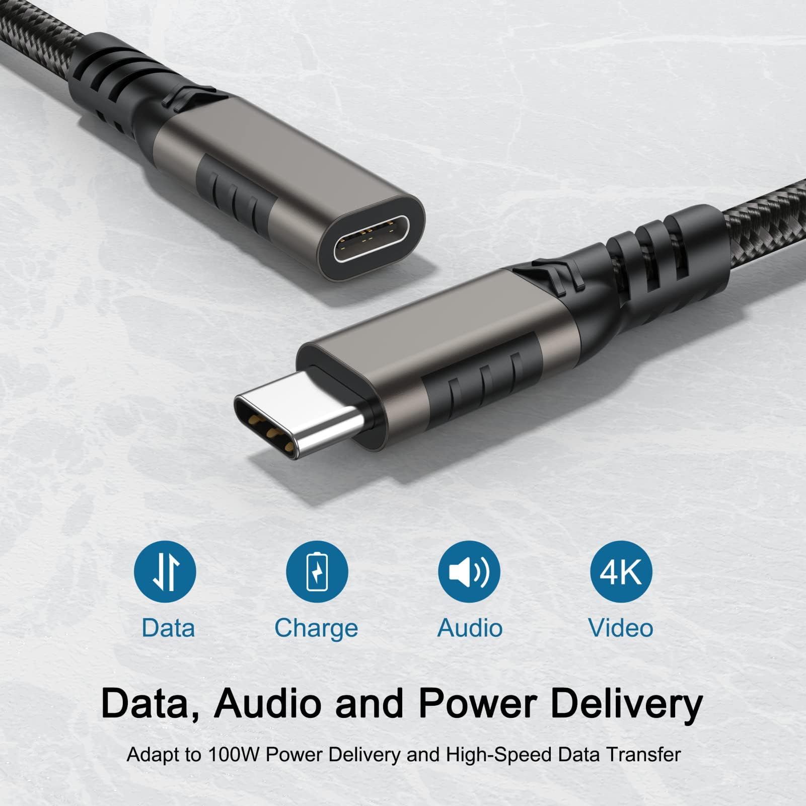 3.3FT USB C Extension Cable [USB 3.2 Gen2 10Gbps] Type-C Male to Female Extender - 100W Fast Charging & 4K@60Hz Video - Compatible with MacBook, Laptop, Tablet, Phone | Perfect for Home Office, Gaming & Travel Charging