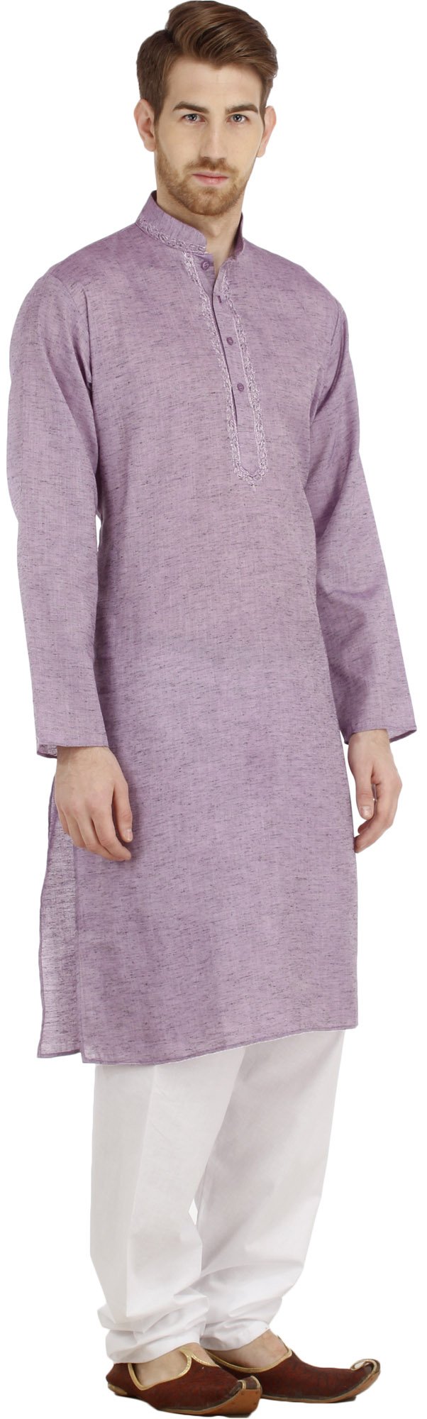 Handmade Plain Khadi Kurta Pajama Set with Elegant Neck Embroidery - Comfortable Traditional Indian Ethnic Wear for Men, Perfect for Festivals, Weddings & Cultural Events