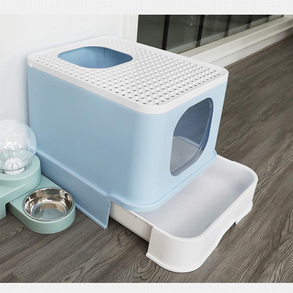 Self-Cleaning Enclosed Cat Litter Box with Detachable Drawer & Scoop - Top Exit & Front Entry Design for Odor Control - Perfect for Small Spaces & Multi-Cat Homes (Blue) - Ideal for Apartments, Pet Owners & Easy Cleanup