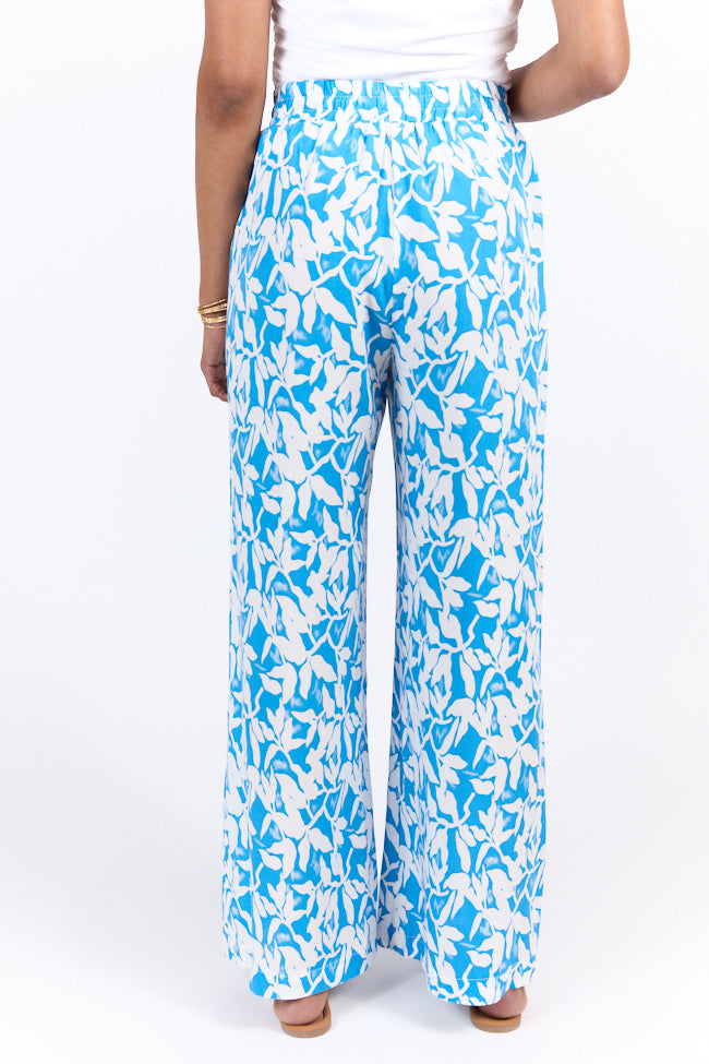 Stylish Blue Printed Pull-On Pants for Women - Comfortable Elastic Waist Lounge Pants | Perfect for Yoga, Travel & Casual Wear