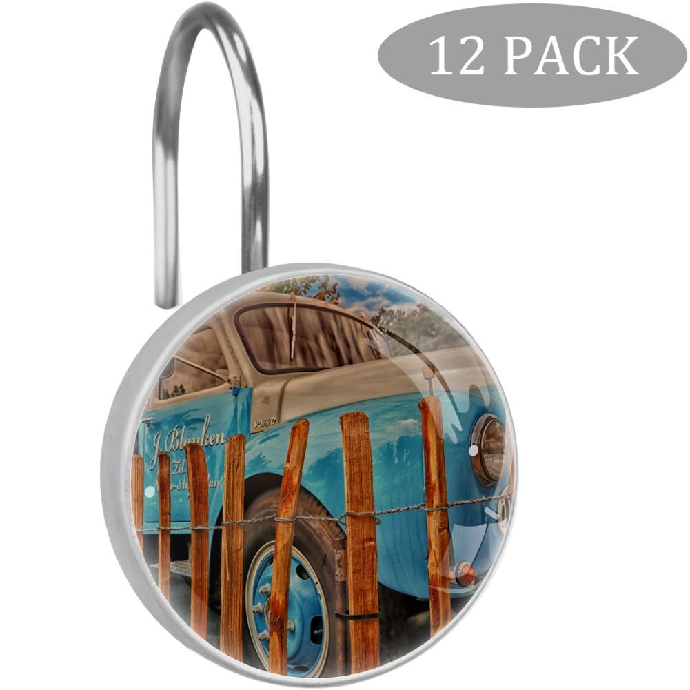 12PCS Blue Transporter Truck Shower Curtain Hooks - Durable Metal & Decorative Resin Bathroom Hooks, Anti-Rust Stainless Steel for Baby Room, Living Room & Bathroom Decor | Perfect for Kids' Bathroom, Nursery, and Truck-Themed Bedroom Decor