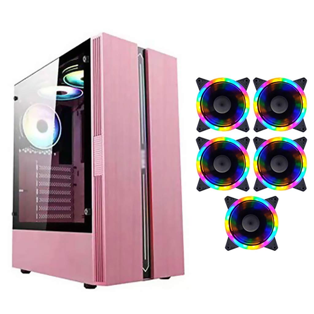 Pink Mid-Tower ATX Gaming PC Case with Transparent Side Panel - Supports M-ATX/ITX, USB 3.0 Ports, 6 Fan Positions & Water Cooling - Ideal for RGB Gaming Setup & Streaming (5 Fan Size)