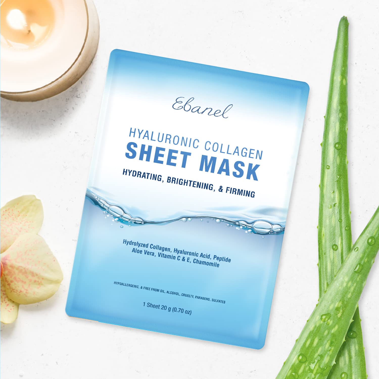 Ebanel 15 Pack Collagen Peptide Hydrating Face Masks - Brightening, Firming & Anti-Aging Sheet Masks with Hyaluronic Acid, Vitamin C, Chamomile & Aloe | Instant Moisturizing Spa Facial Mask for Glowing Skin | Perfect for Daily Skincare, Spa Days & Travel Essentials