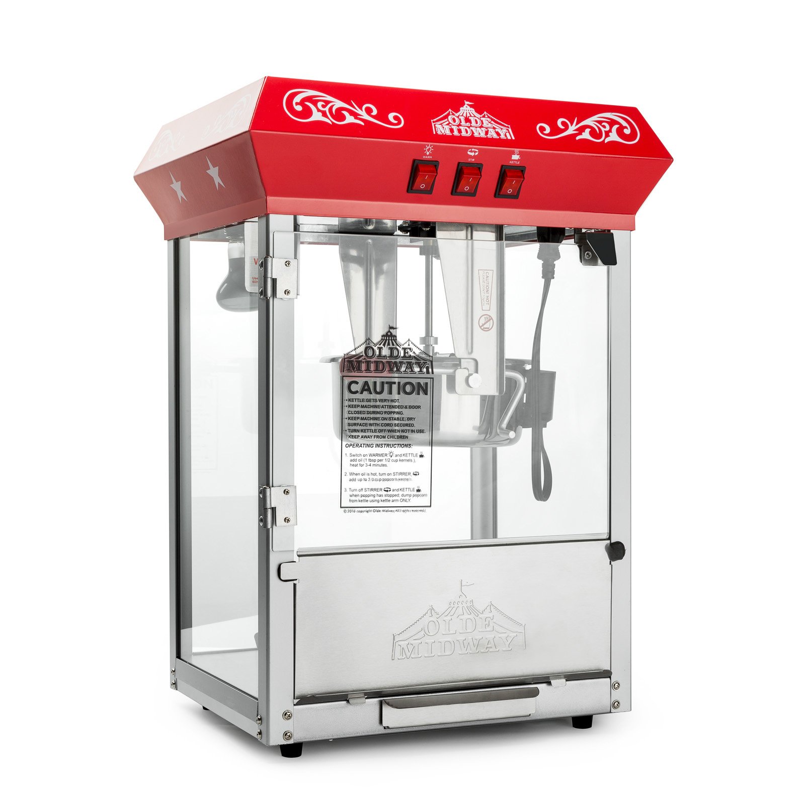 Olde Midway Bar Style Popcorn Machine with 10-Ounce Kettle - Red | Commercial Popcorn Popper for Movie Nights, Parties & Carnival Events