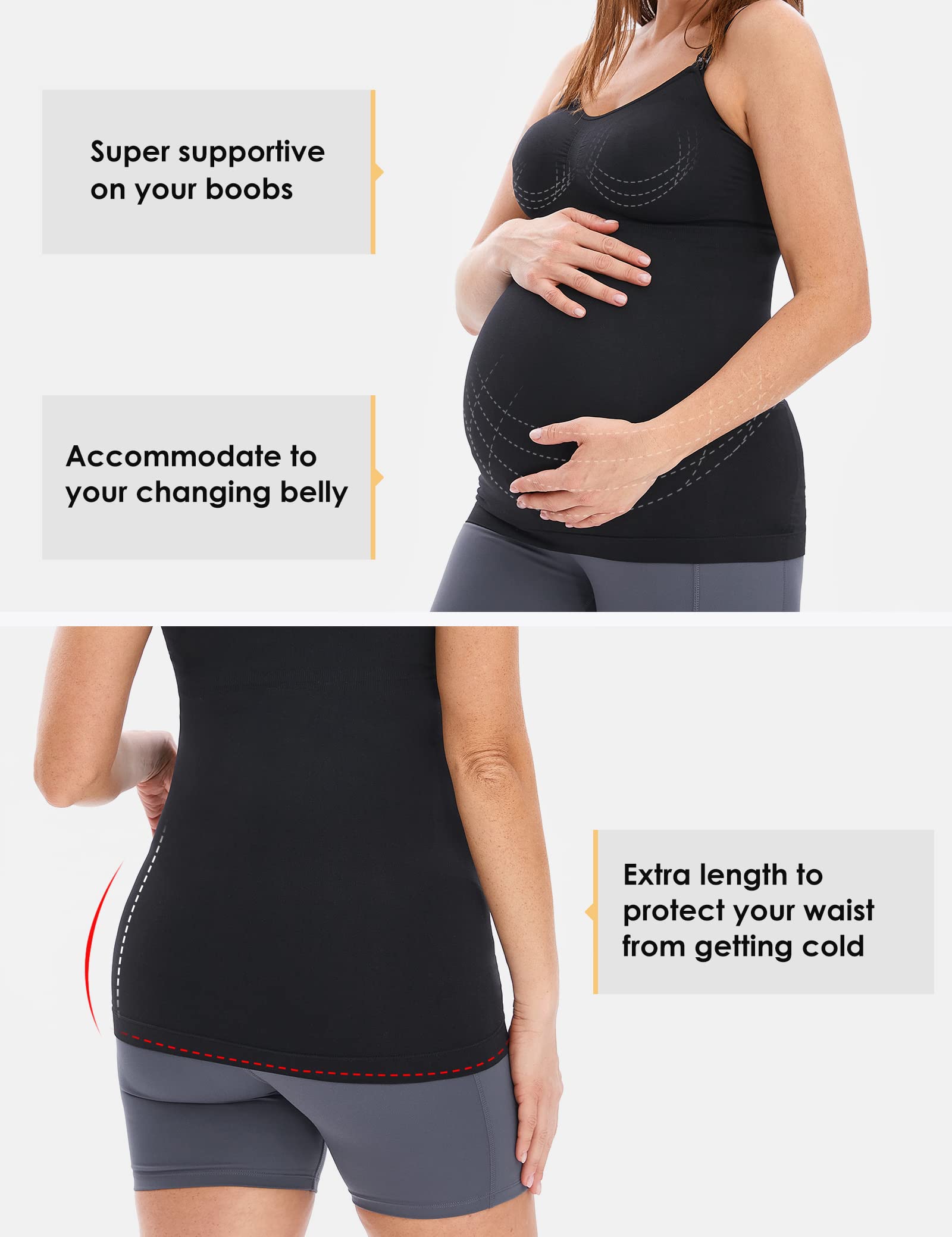HOFISH Nursing Tank Tops for Breastfeeding - Comfortable Stretch Maternity Camisoles with Built-in Bra - Perfect for Nursing, Pumping & Everyday Wear