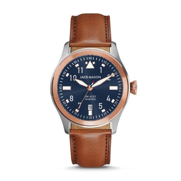 Aviator 42mm Blue & Tan Men's Pilot Watch - Stylish Aviation Timepiece for Everyday Wear & Travel