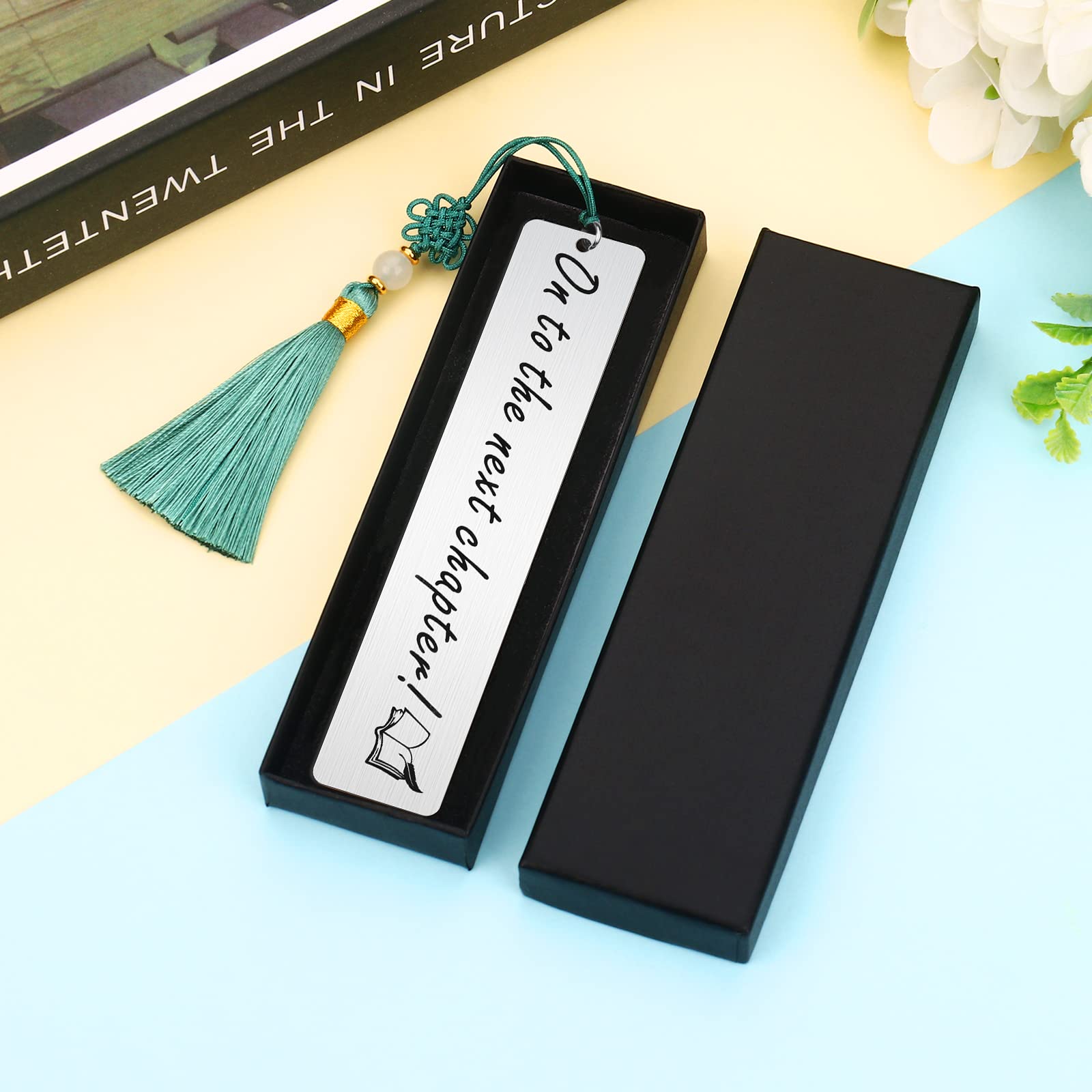 Personalized Engraved Metal Bookmarks - Custom Text Bookmark for Women, Teachers, Friends & Book Lovers - Unique Reading Gift with Green Tassel - Perfect for Book Clubs, Birthday Presents & Reading Accessories