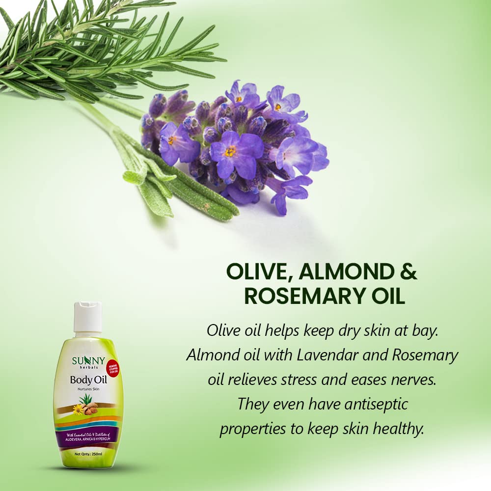 **Sunny Natural Body Massage Oil - 100ml (Pack of 2) | Organic Sesame, Olive, Almond, Rosemary & Lavender Blend for Deep Nourishment | Improves Blood Circulation, Soothes Muscles & Promotes Healing | Unisex Aromatherapy Oil for Couples Massage, Spa & Relaxation at Home**
