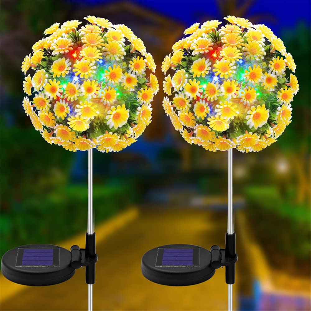 4 Pack Solar Garden Lights - 20 LED Daisy Flower Ball Outdoor Solar Lights with Bigger Solar Panel, Waterproof for Garden, Patio, Yard, Pathway - Perfect for Landscape Lighting & Nighttime Decoration