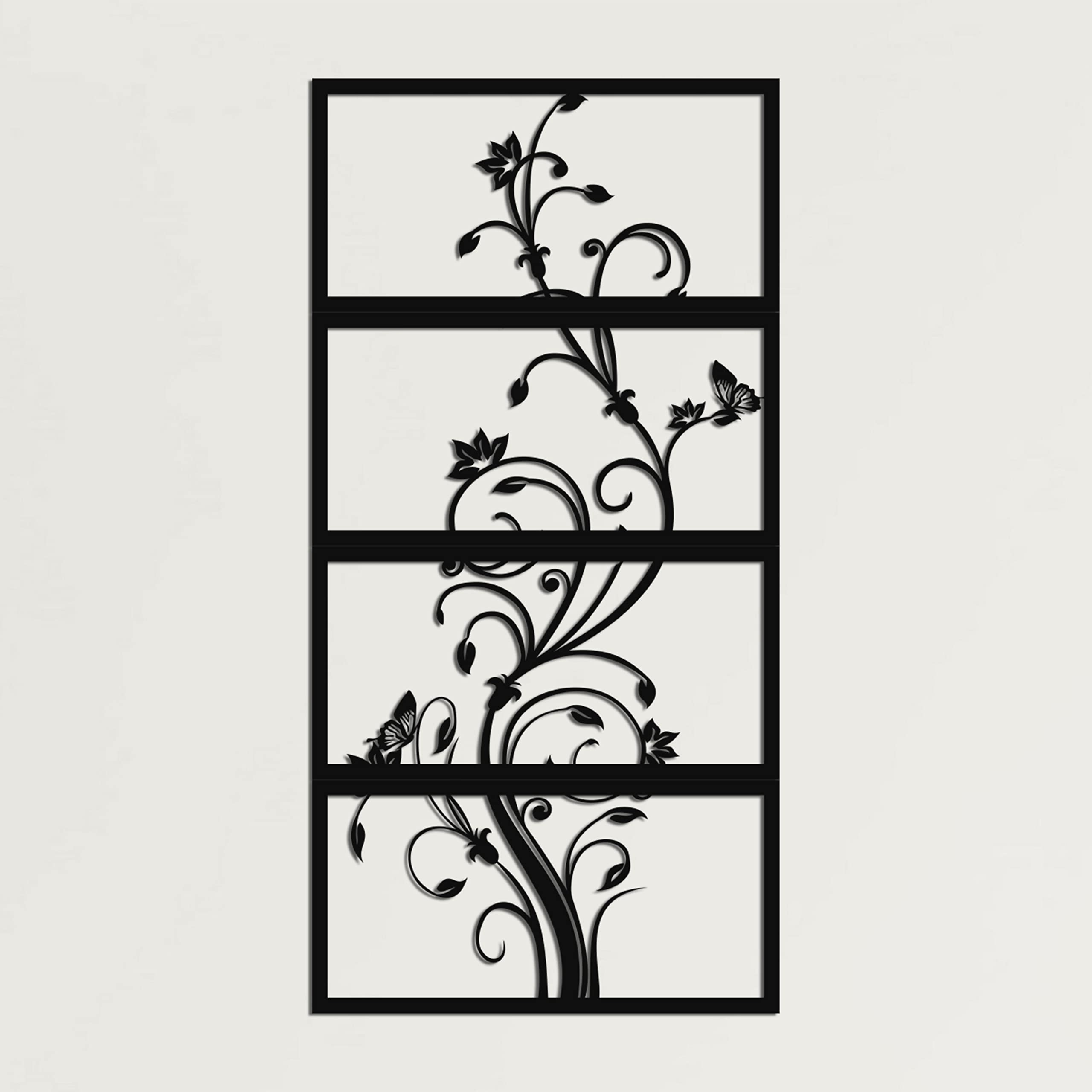 DEKADRON 4-Panel Metal Wall Art Decor - Modern Floral Tree Design for Home & Office (20