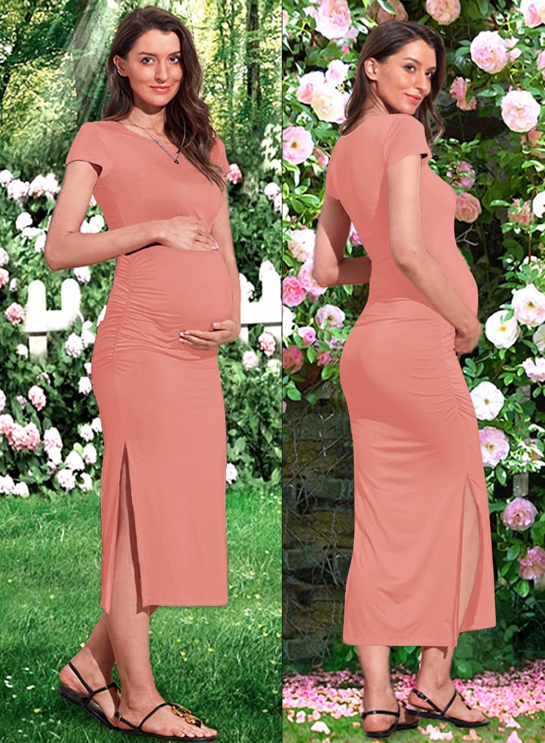 **Maternity Bodycon Dress for Women - Short Sleeve Baby Shower Dress with Side Split, Summer Pregnancy Clothes for Casual Wear & Special Occasions**