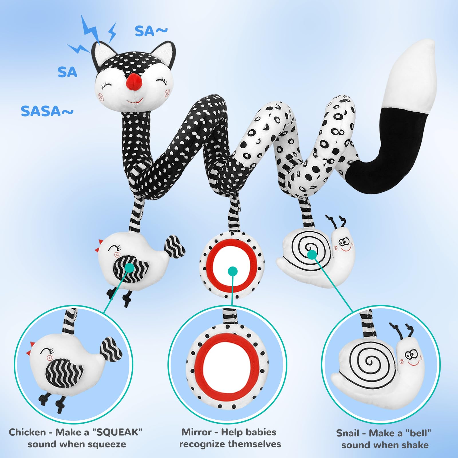 High Contrast Black and White Baby Toys for Newborns 0-12 Months - Car Seat & Stroller Sensory Toys for Infant Development - Perfect Crib Mobile Gift for Boys & Girls - Ideal for Visual Stimulation and Early Learning