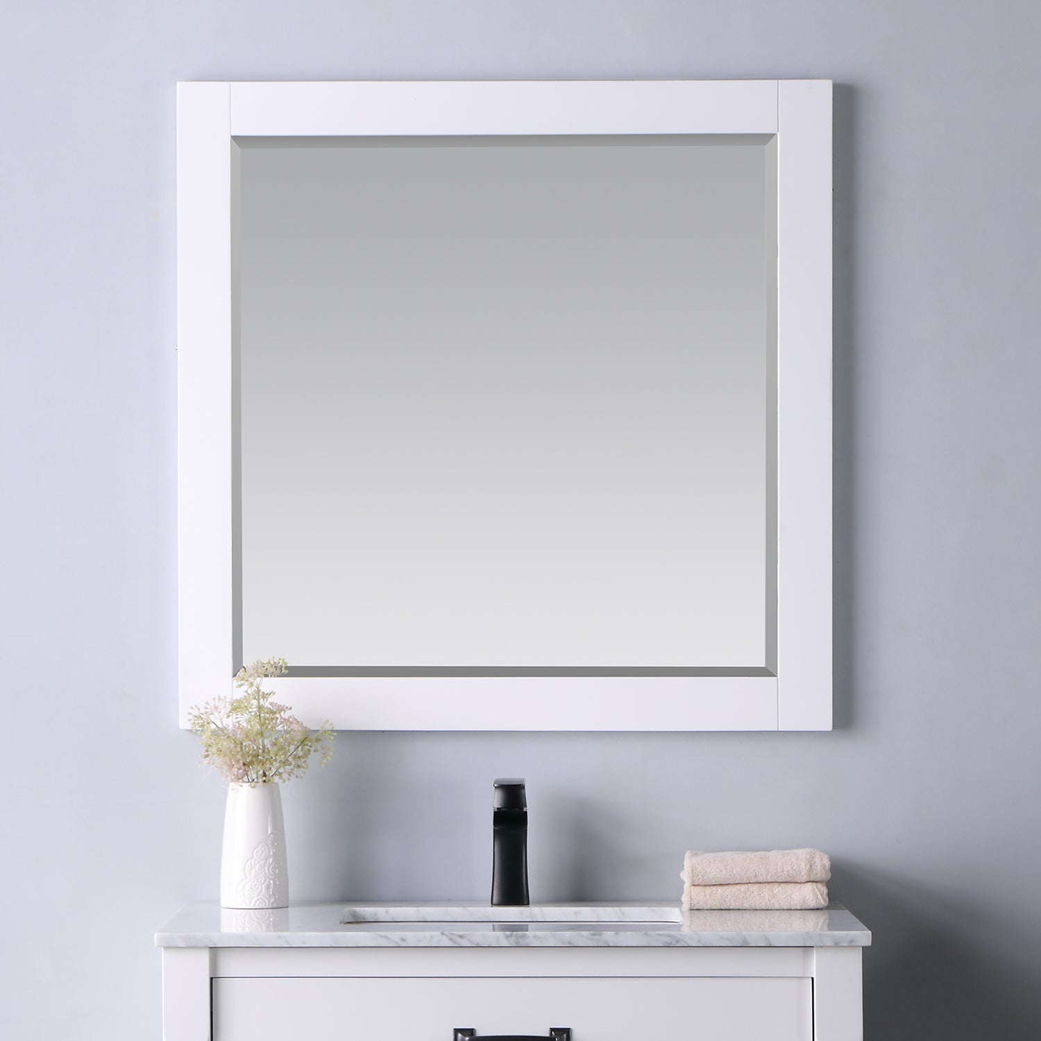 Maribella 34-Inch Rectangular Bathroom Mirror with Wood Frame - Elegant Wall Mirror for Vanity, Makeup, and Home Decor