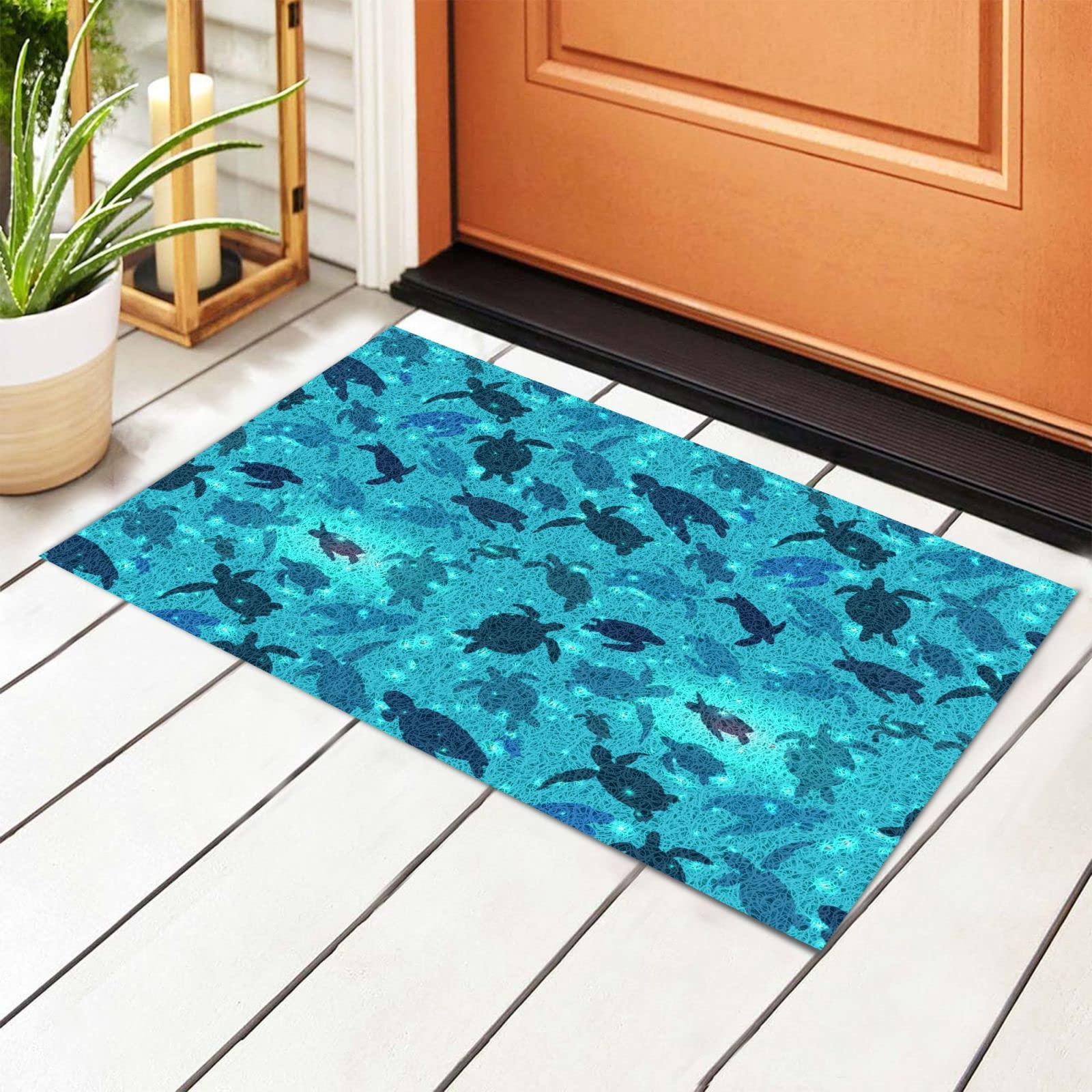 Non-Slip Blue Ocean Turtle Doormat - Absorbent Indoor/Outdoor Rug for Home Decor