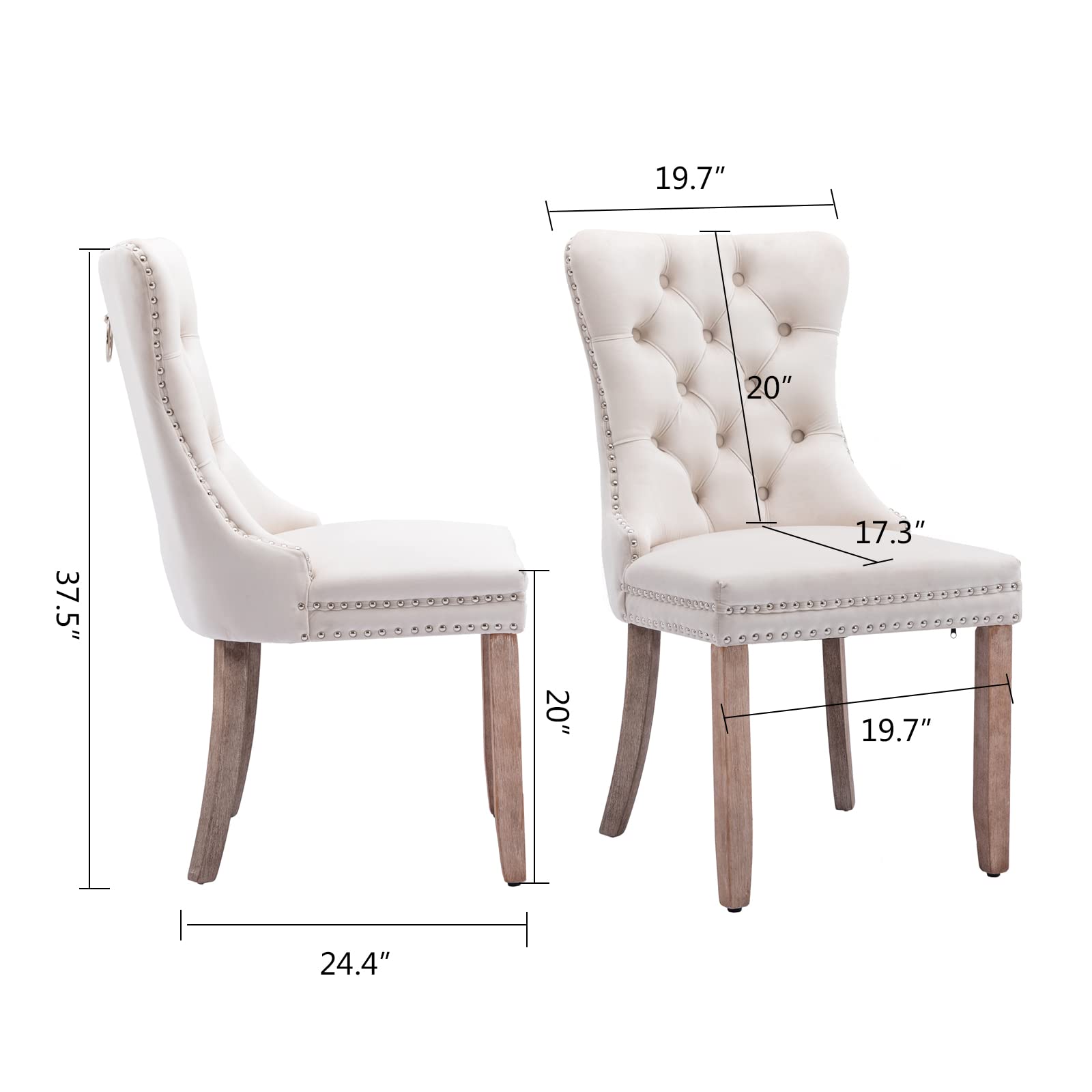 Aoowow 2-Piece Velvet Upholstered Dining Chairs Set - Wingback Armless Side Chairs with Button Tufted Design & Solid Wood Legs for Kitchen, Dining Room - Elegant Beige Home Decor for Modern Living Spaces