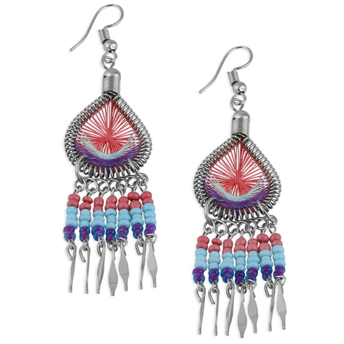 Handmade Peruvian Beaded Dangle Earrings - Stainless Steel Multi-Color Silk Thread Jewelry for Women | Boho Chic Accessories for Parties, Weddings & Everyday Wear